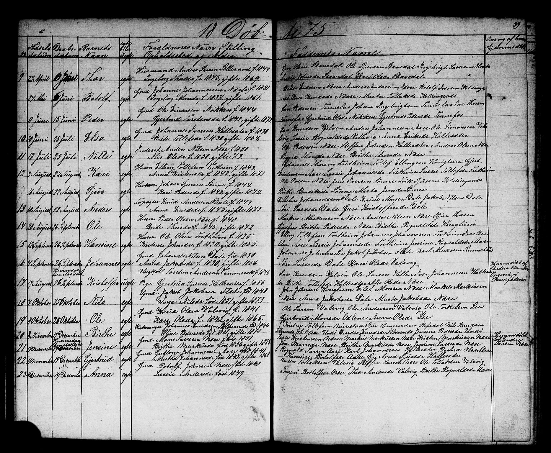 Vik sokneprestembete, AV/SAB-A-81501/H/Hab/Habb/L0001: Klokkerbok nr. B 1, 1847-1877, s. 39