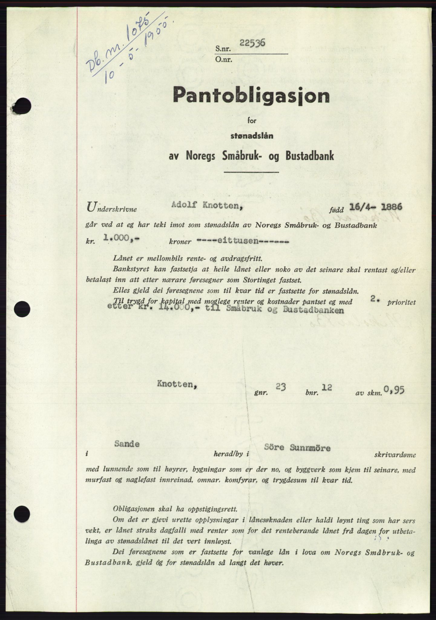 Søre Sunnmøre sorenskriveri, AV/SAT-A-4122/1/2/2C/L0126: Pantebok nr. 14B, 1954-1955, Dagboknr: 1075/1955