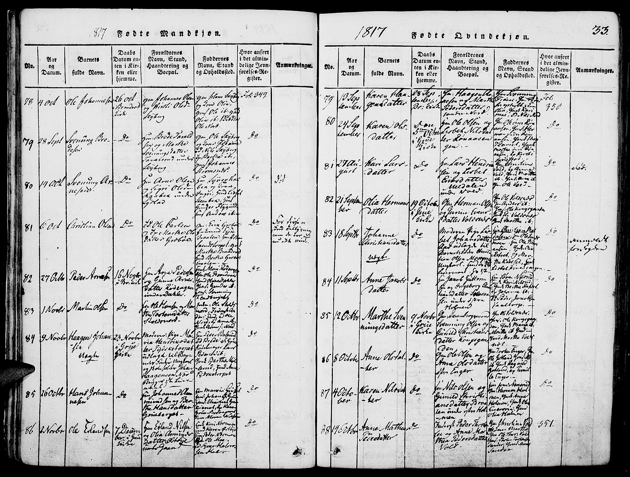 Grue prestekontor, AV/SAH-PREST-036/H/Ha/Haa/L0006: Ministerialbok nr. 6, 1814-1830, s. 33