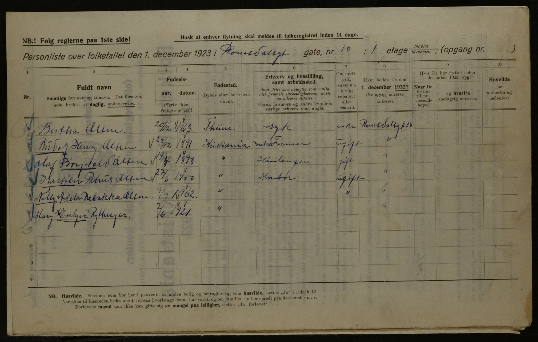 OBA, Kommunal folketelling 1.12.1923 for Kristiania, 1923, s. 92071