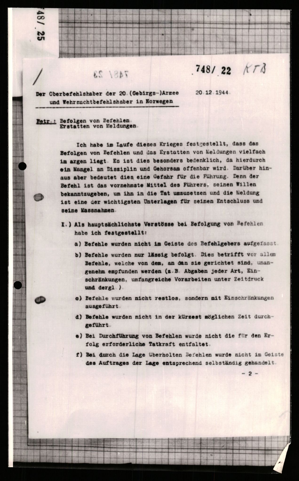 Forsvarets Overkommando. 2 kontor. Arkiv 11.4. Spredte tyske arkivsaker, AV/RA-RAFA-7031/D/Dar/Dara/L0001: Krigsdagbøker for 20. Gebirgs-Armee-Oberkommando (AOK 20), 1944-1945, s. 48