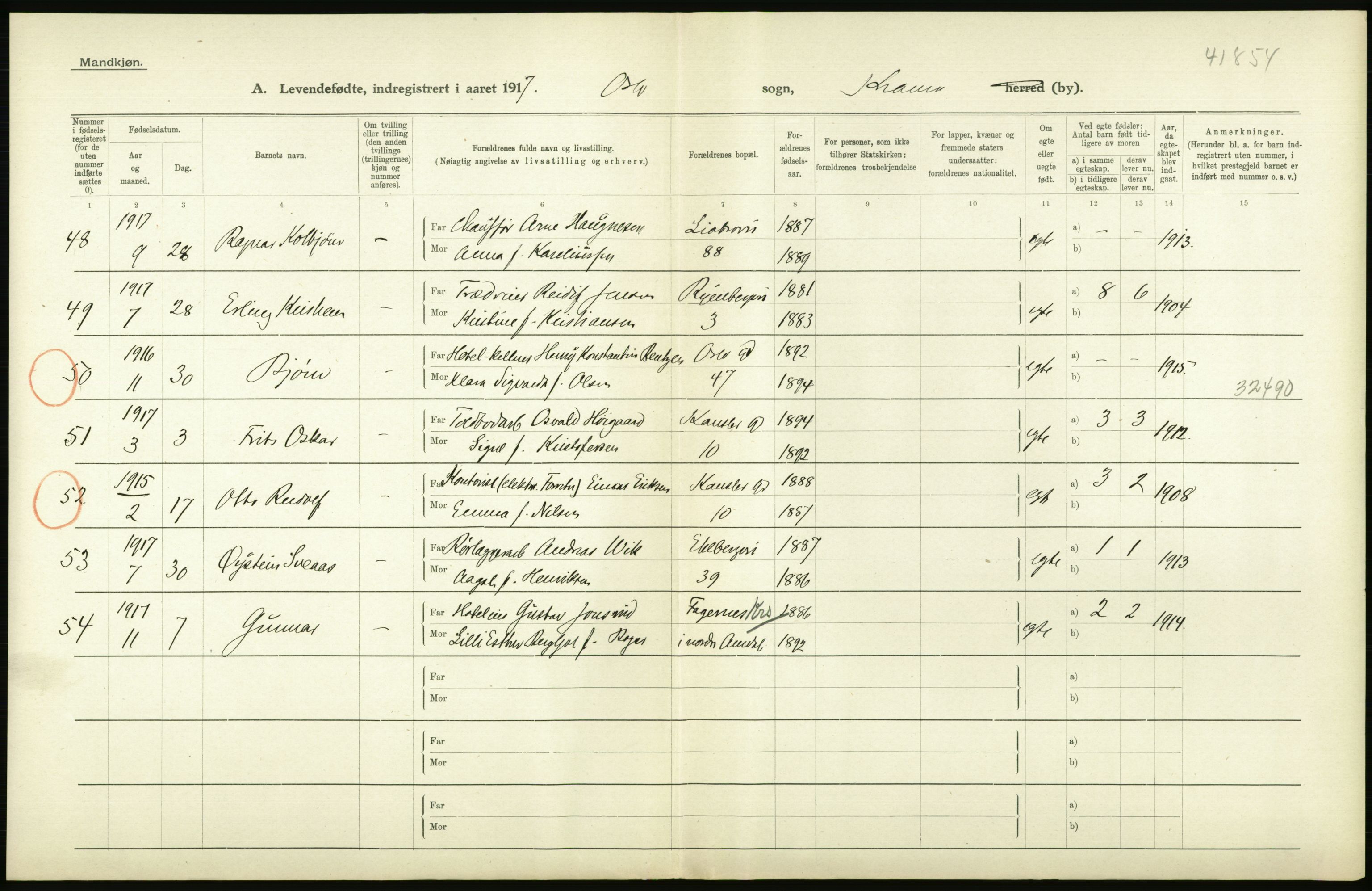 Statistisk sentralbyrå, Sosiodemografiske emner, Befolkning, AV/RA-S-2228/D/Df/Dfb/Dfbg/L0006: Kristiania: Levendefødte menn og kvinner., 1917, s. 558