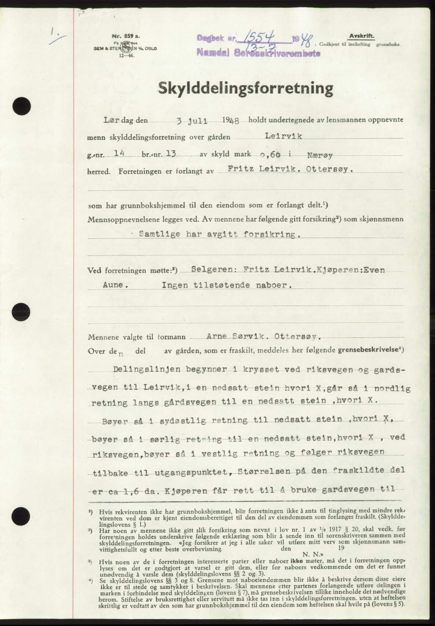 Namdal sorenskriveri, SAT/A-4133/1/2/2C: Pantebok nr. -, 1948-1948, Dagboknr: 1554/1948