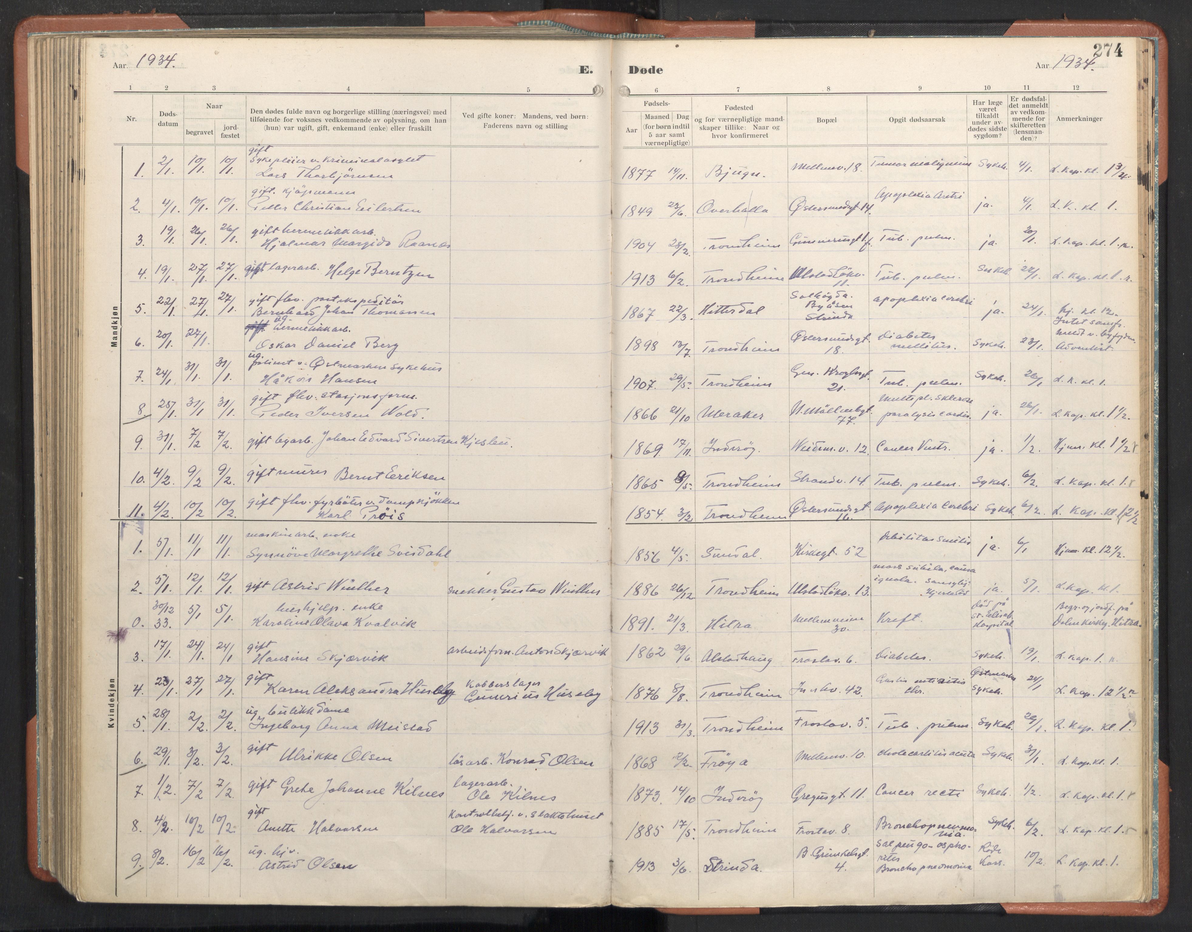 Ministerialprotokoller, klokkerbøker og fødselsregistre - Sør-Trøndelag, AV/SAT-A-1456/605/L0245: Ministerialbok nr. 605A07, 1916-1938, s. 274