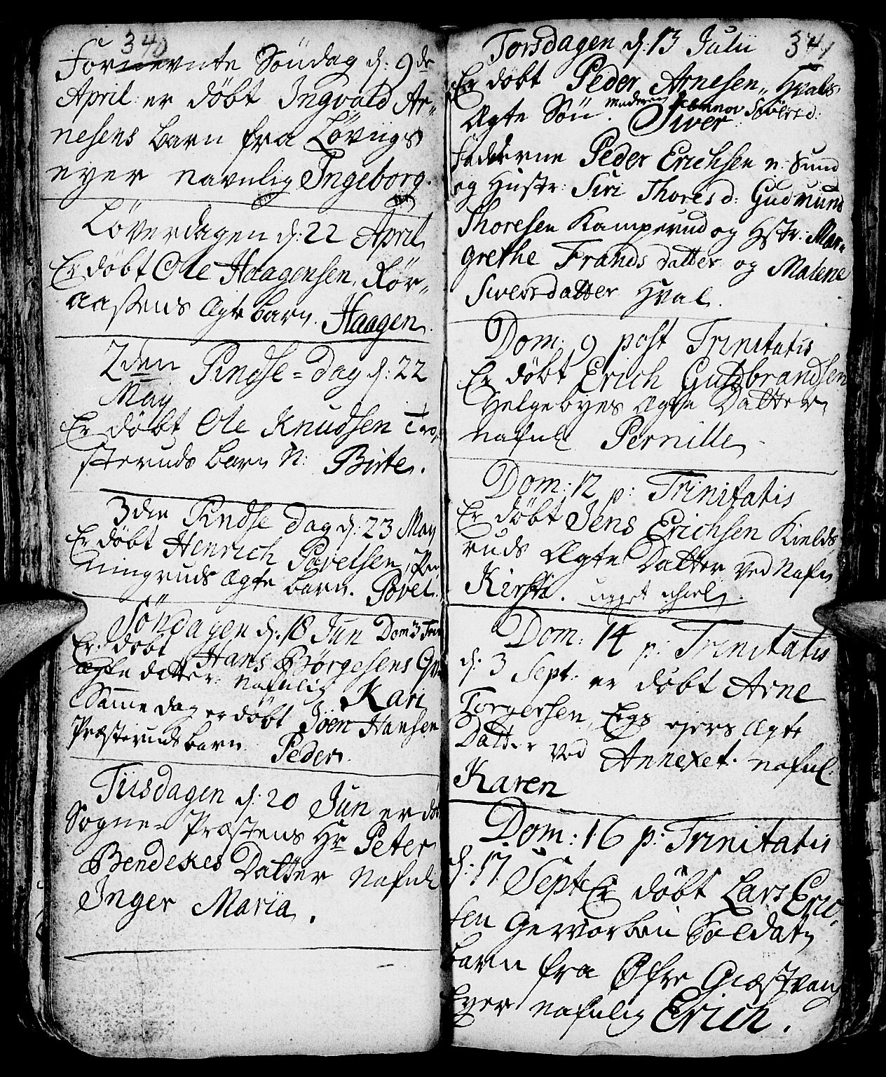 Nes prestekontor, Hedmark, AV/SAH-PREST-020/L/La/L0001: Klokkerbok nr. 1, 1663-1784, s. 340-341