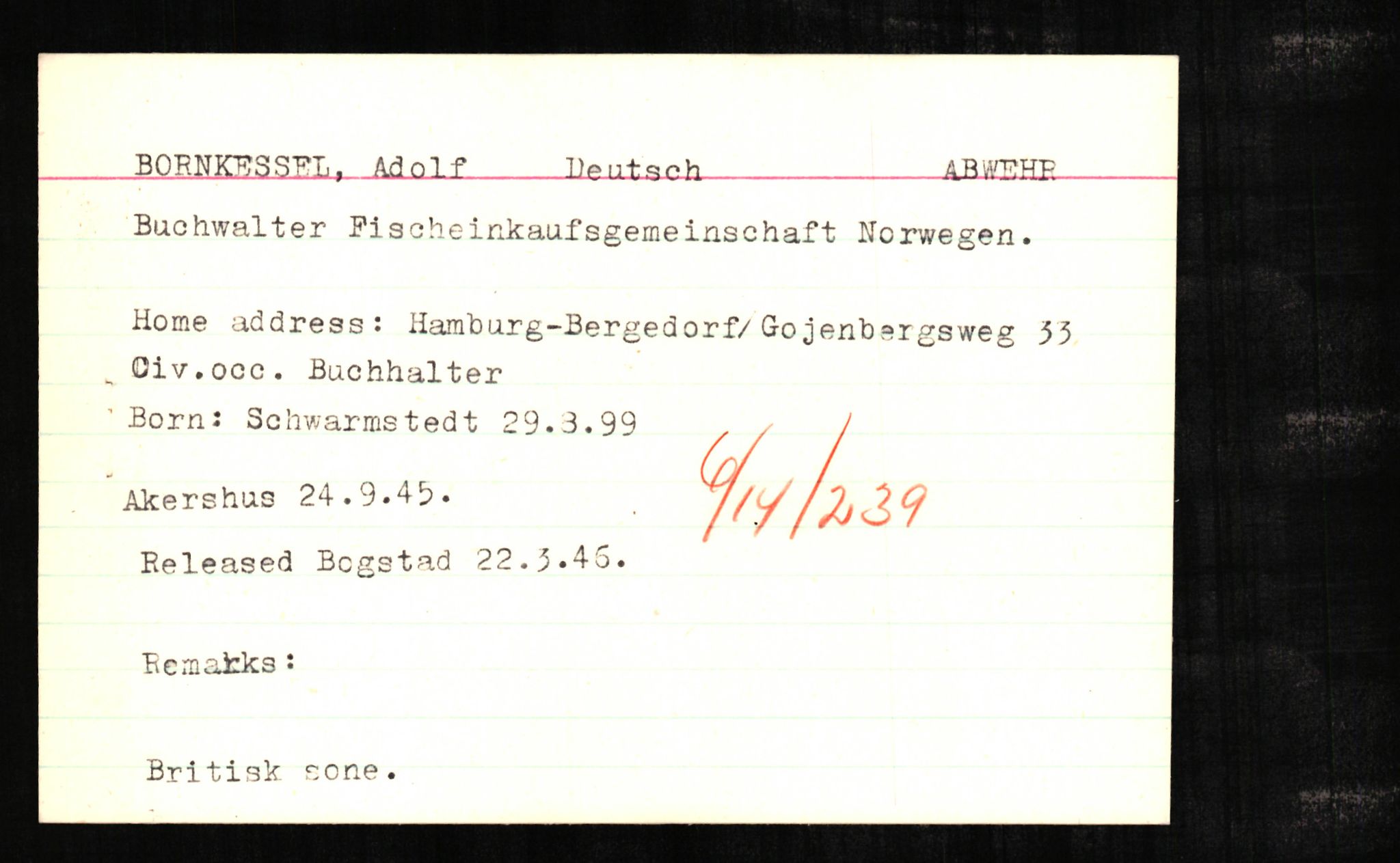 Forsvaret, Forsvarets overkommando II, RA/RAFA-3915/D/Db/L0004: CI Questionaires. Tyske okkupasjonsstyrker i Norge. Tyskere., 1945-1946, s. 16