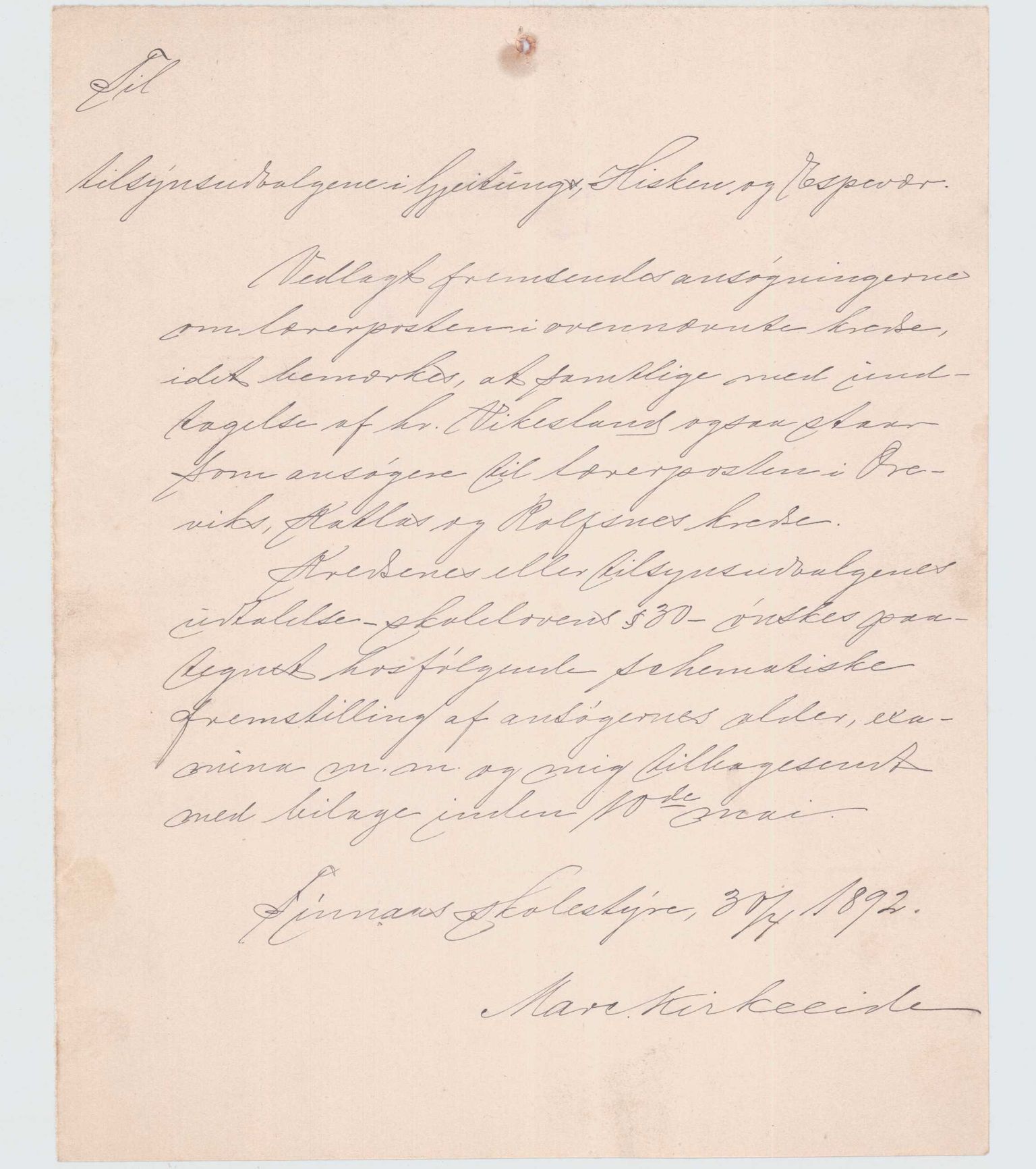 Finnaas kommune. Skulestyret, IKAH/1218a-211/D/Da/L0001/0002: Kronologisk ordna korrespondanse / Kronologisk ordna korrespondanse , 1890-1892, s. 110