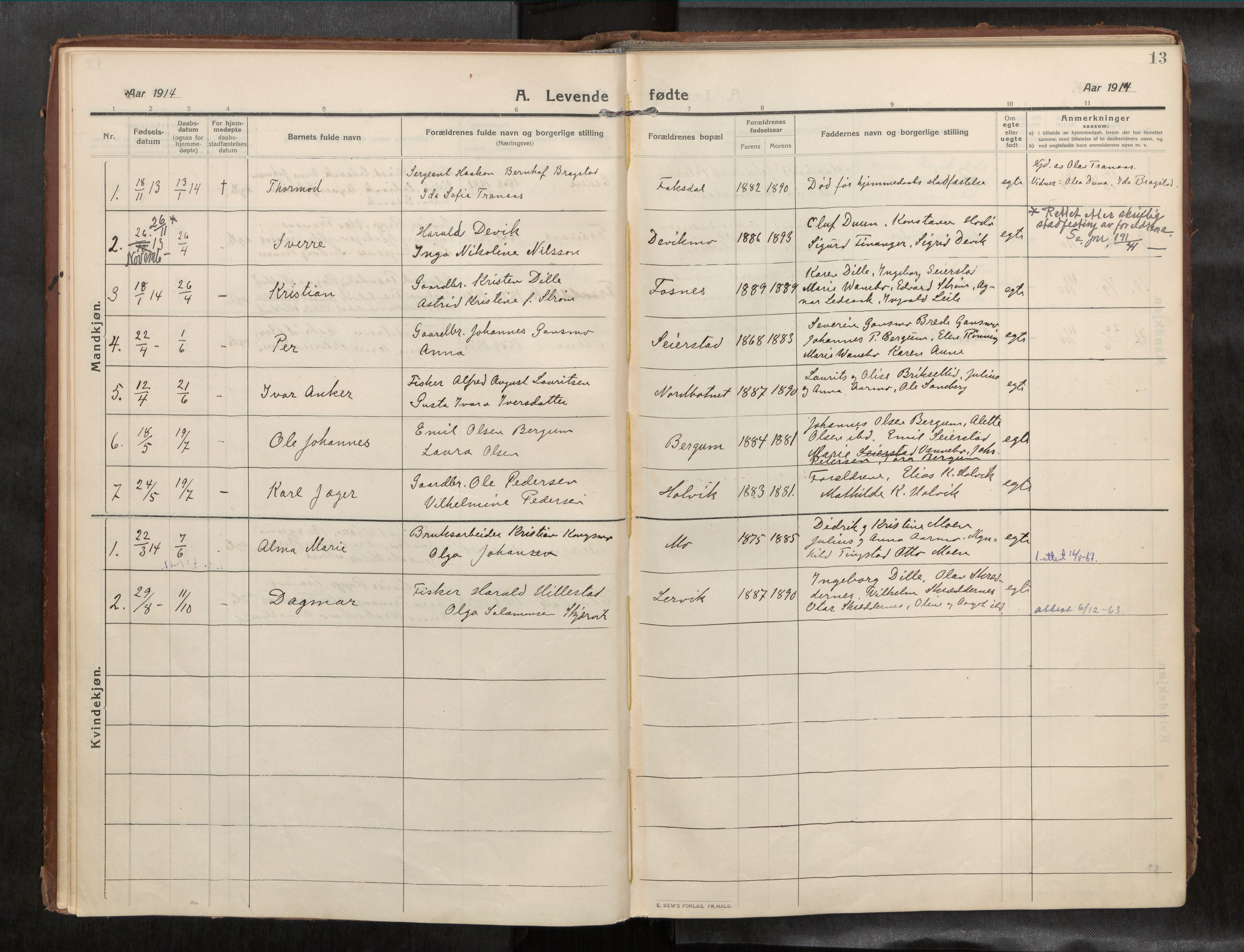Ministerialprotokoller, klokkerbøker og fødselsregistre - Nord-Trøndelag, AV/SAT-A-1458/773/L0624a: Ministerialbok nr. 773A16, 1910-1936, s. 13