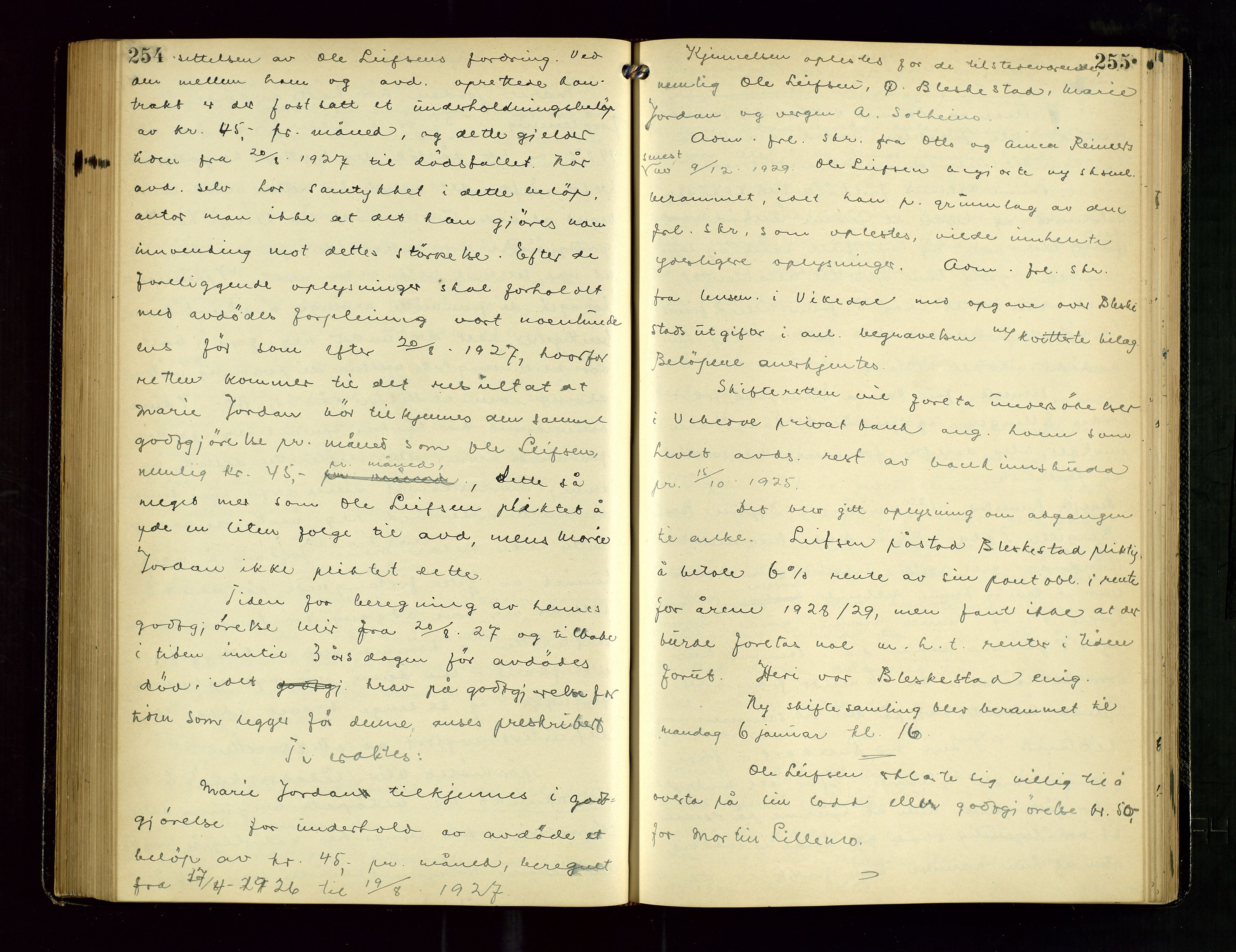 Ryfylke tingrett, AV/SAST-A-100055/001/IV/IVF/L0019: Skifteforhandlingsprotokoll, 1928-1931, s. 254-255
