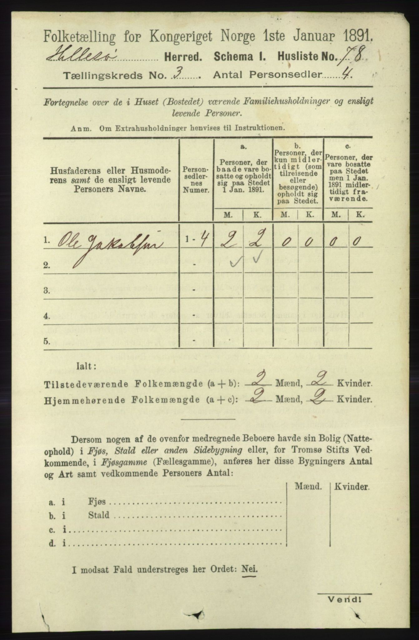 RA, Folketelling 1891 for 1930 Hillesøy herred, 1891, s. 1084