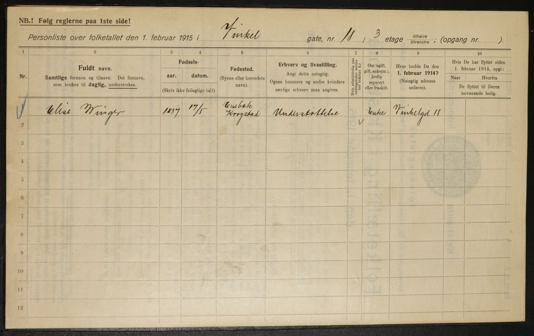 OBA, Kommunal folketelling 1.2.1915 for Kristiania, 1915, s. 124682