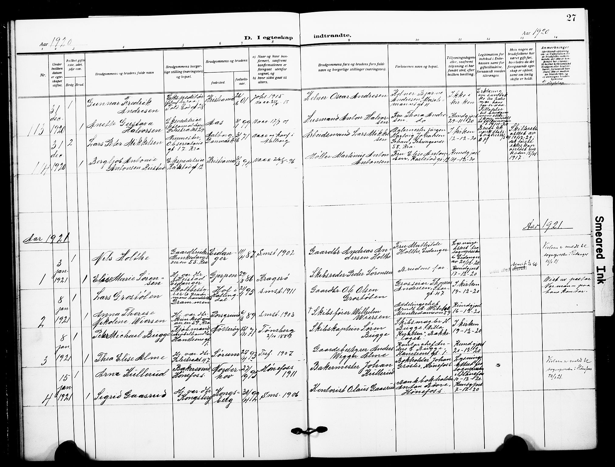 Johannes prestekontor Kirkebøker, AV/SAO-A-10852/F/Fa/L0013: Ministerialbok nr. 13, 1919-1930, s. 27
