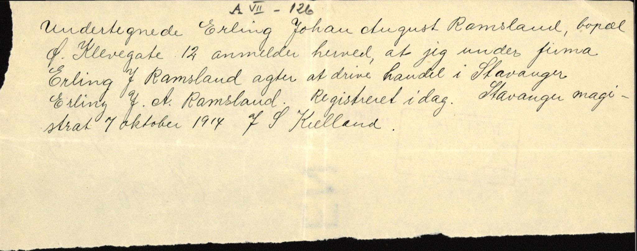 Stavanger byfogd, AV/SAST-A-101408/002/J/Jd/Jde/L0001: Registreringsmeldinger og bilag. Enkeltmannsforetak, 1-350, 1891-1967, s. 481