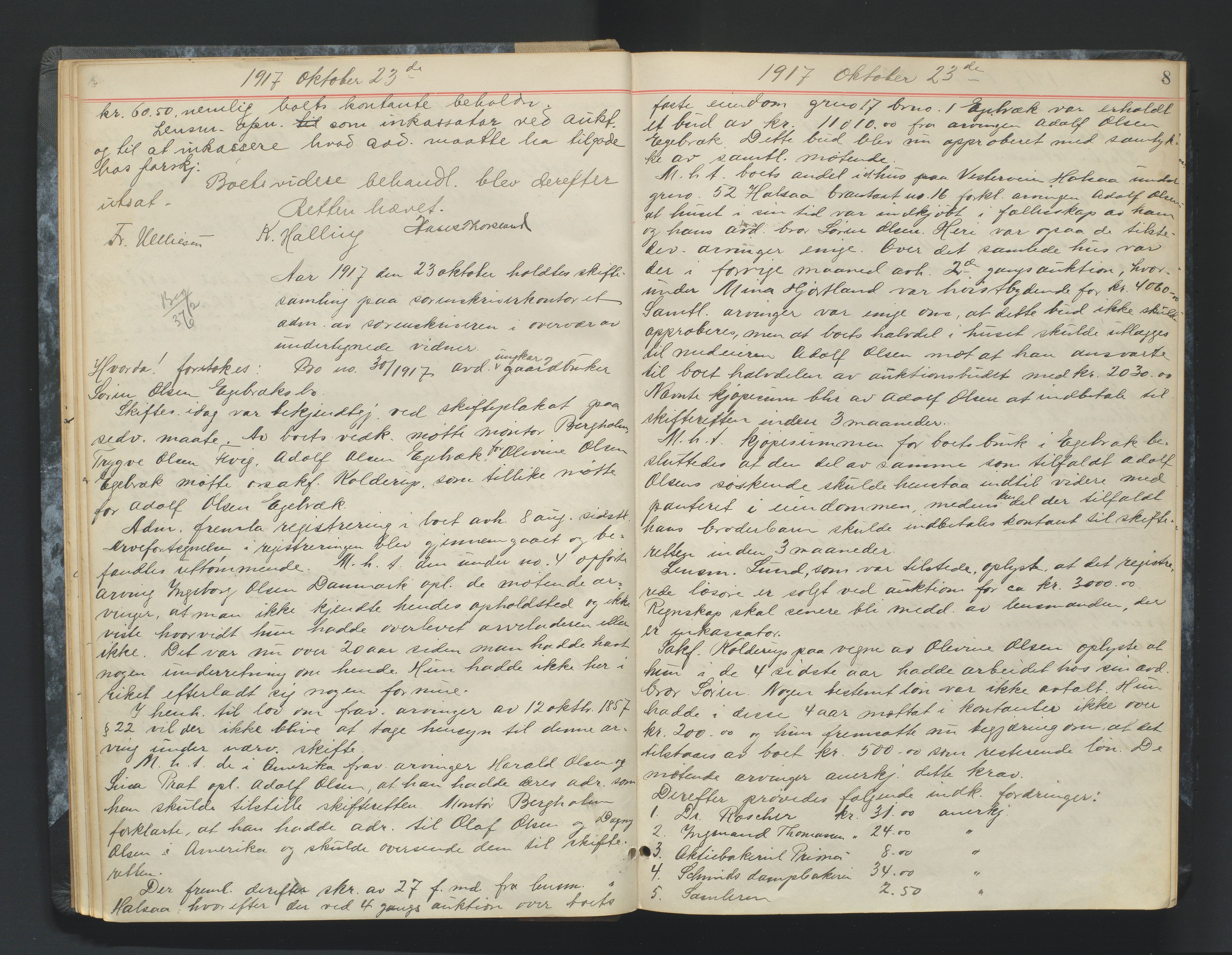 Mandal sorenskriveri, AV/SAK-1221-0005/001/H/Hc/L0083: Skifteforhandlingsprotokoll nr 15, 1917-1921, s. 8
