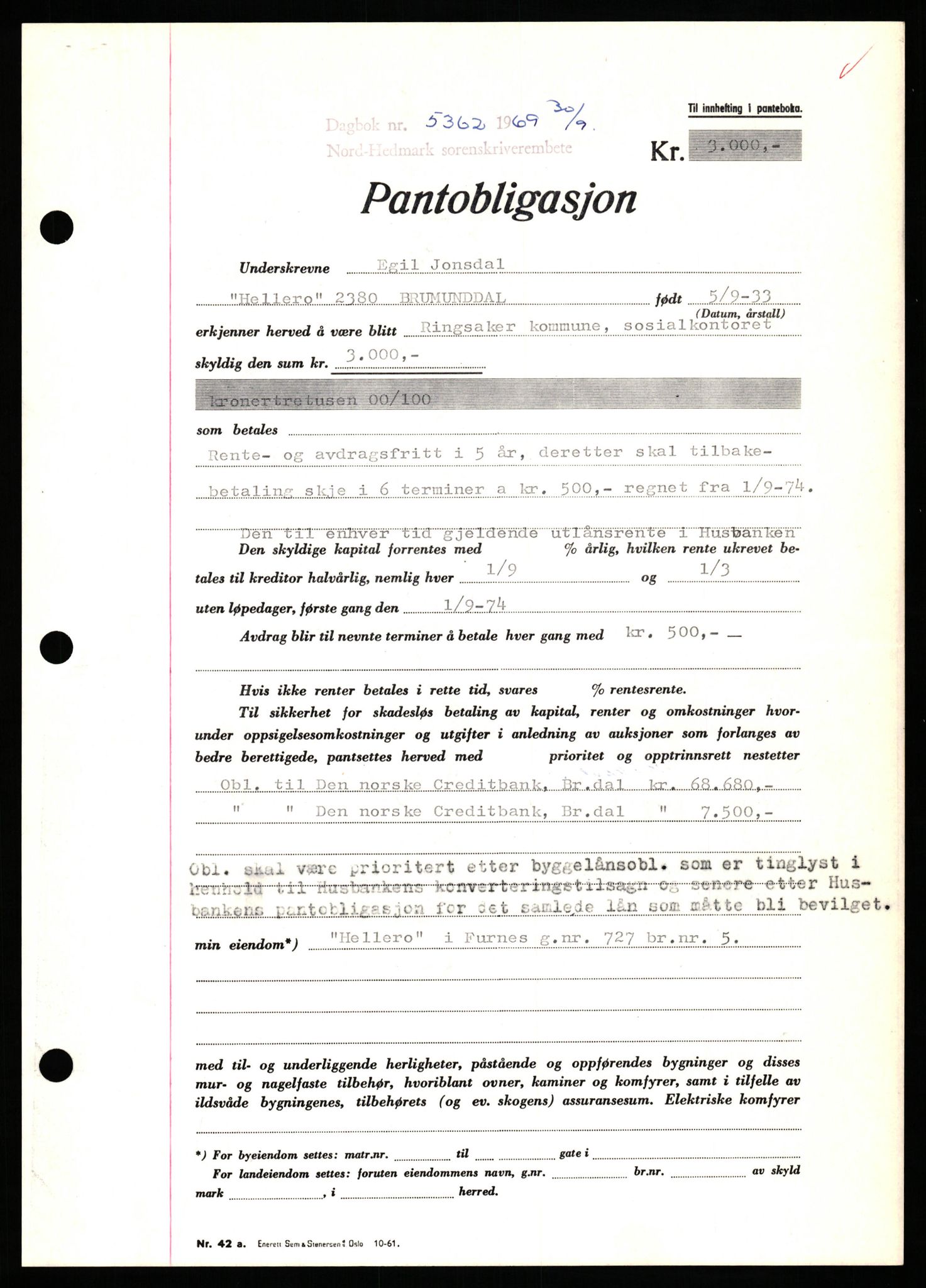 Nord-Hedmark sorenskriveri, SAH/TING-012/H/Hb/Hbf/L0081: Pantebok nr. B81, 1969-1969, Dagboknr: 5362/1969