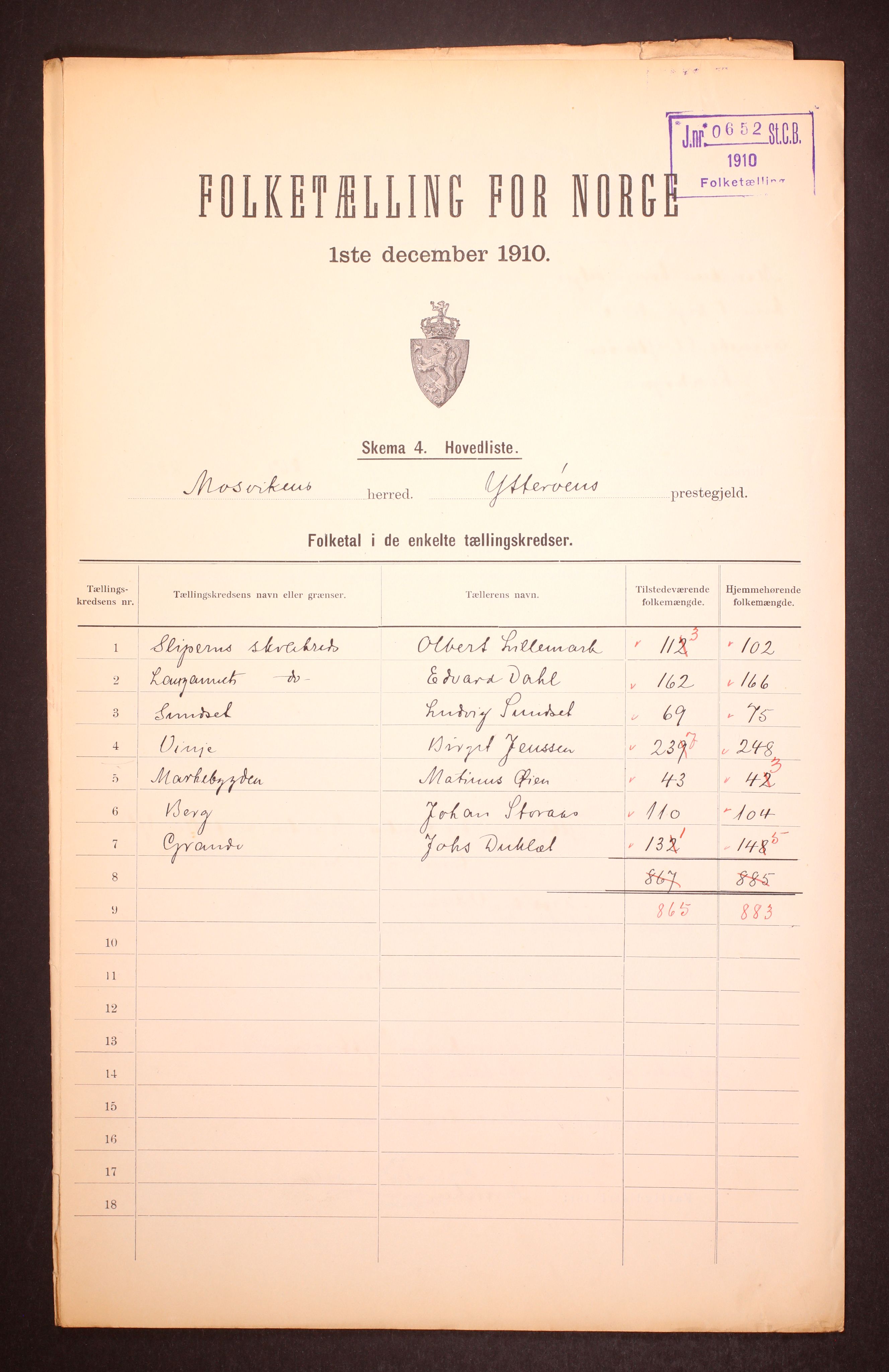 RA, Folketelling 1910 for 1723 Mosvik herred, 1910, s. 2