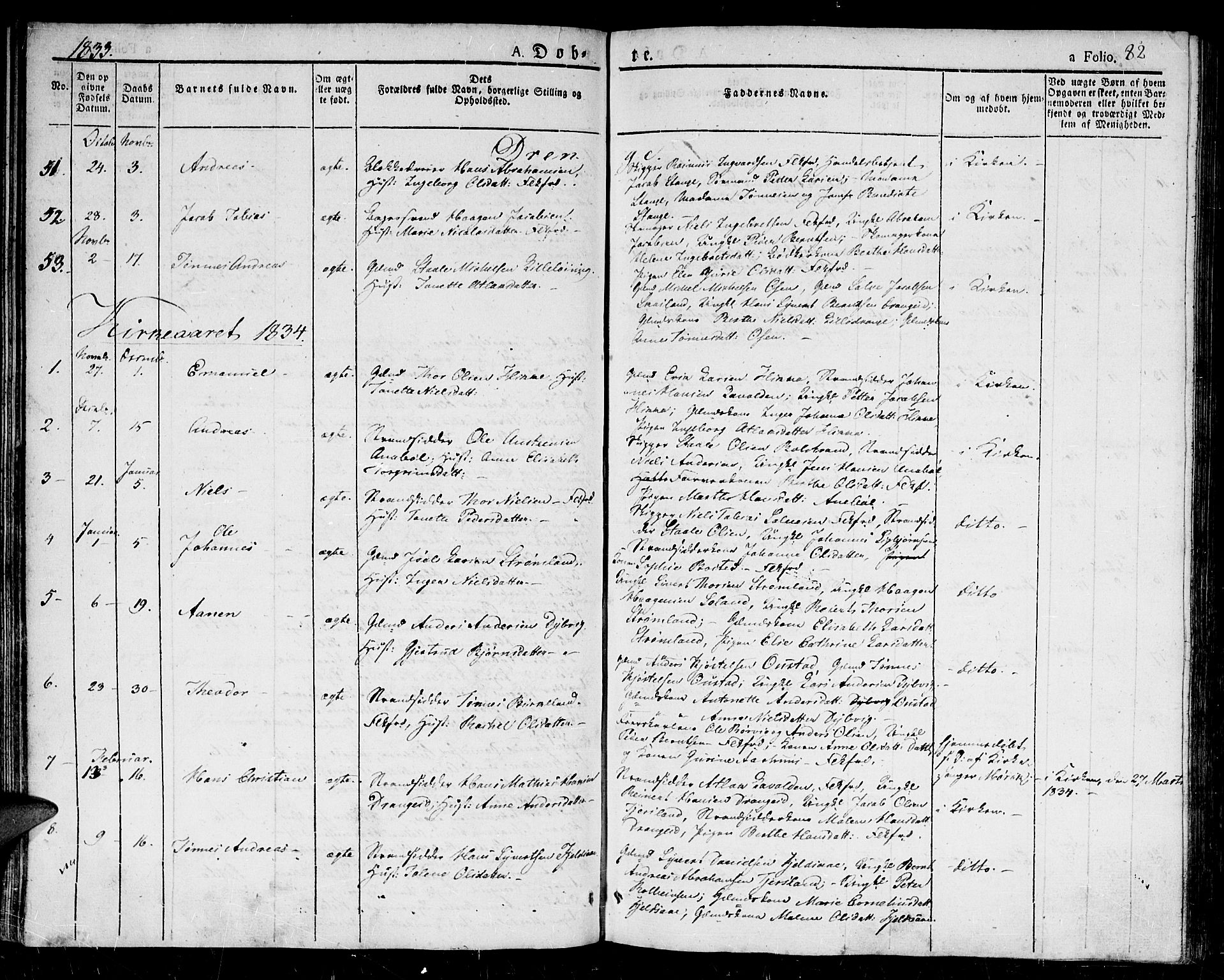 Flekkefjord sokneprestkontor, AV/SAK-1111-0012/F/Fb/Fbc/L0004: Klokkerbok nr. B 4, 1827-1846, s. 82