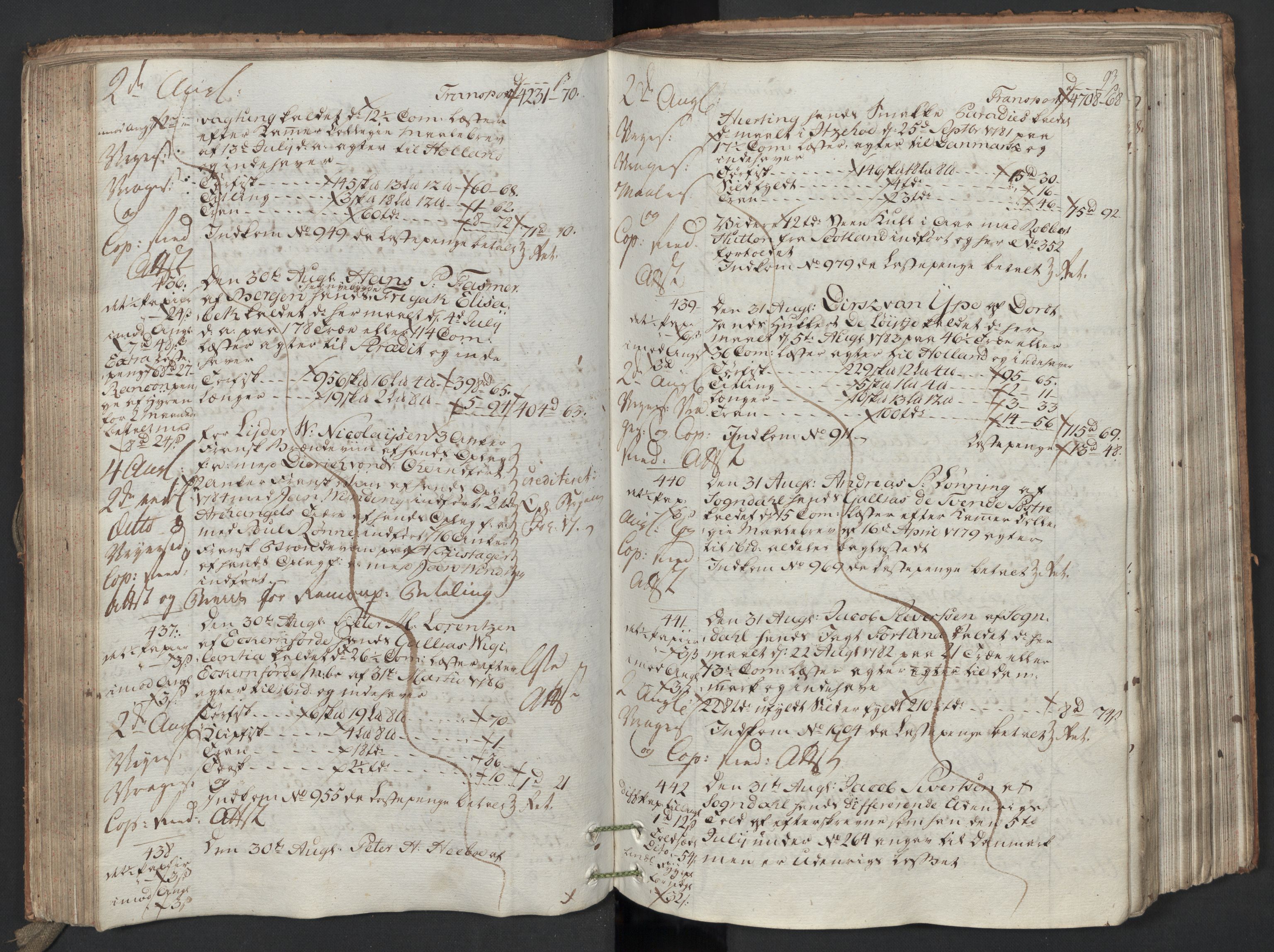 Generaltollkammeret, tollregnskaper, AV/RA-EA-5490/R26/L0223/0001: Tollregnskaper Bergen A / Utgående hovedtollbok, 1786, s. 92b-93a