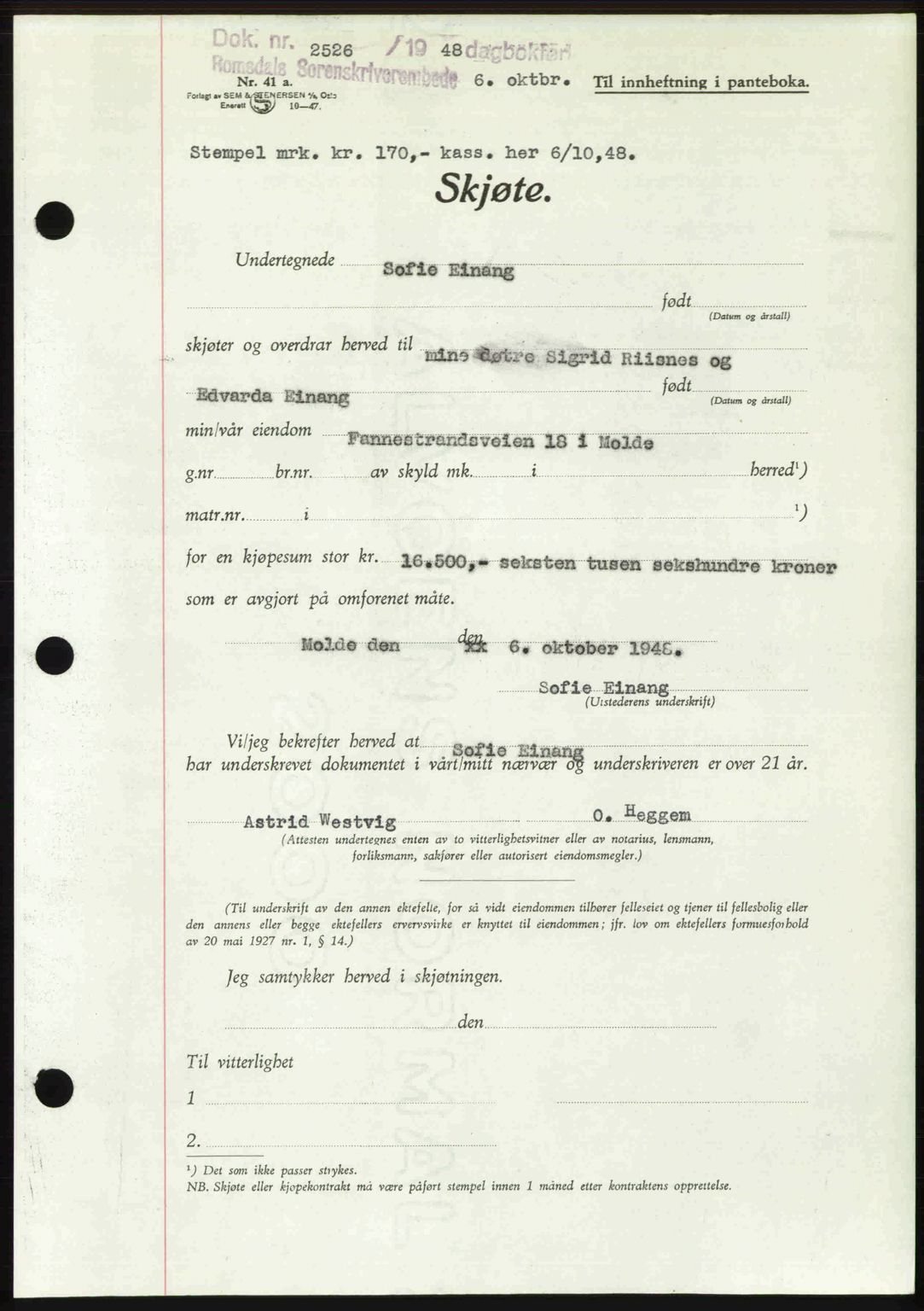 Romsdal sorenskriveri, SAT/A-4149/1/2/2C: Pantebok nr. A27, 1948-1948, Dagboknr: 2526/1948