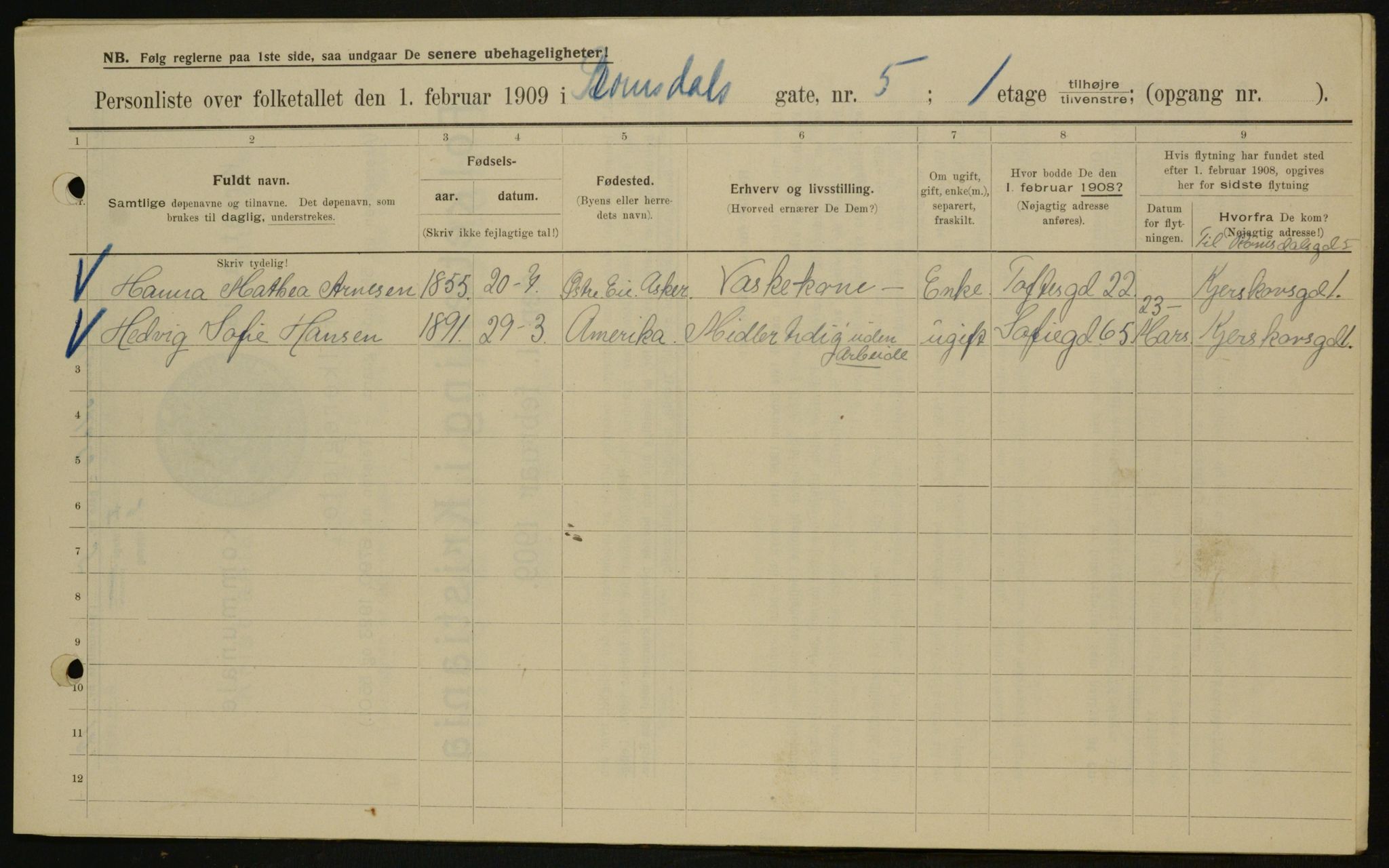OBA, Kommunal folketelling 1.2.1909 for Kristiania kjøpstad, 1909, s. 75446