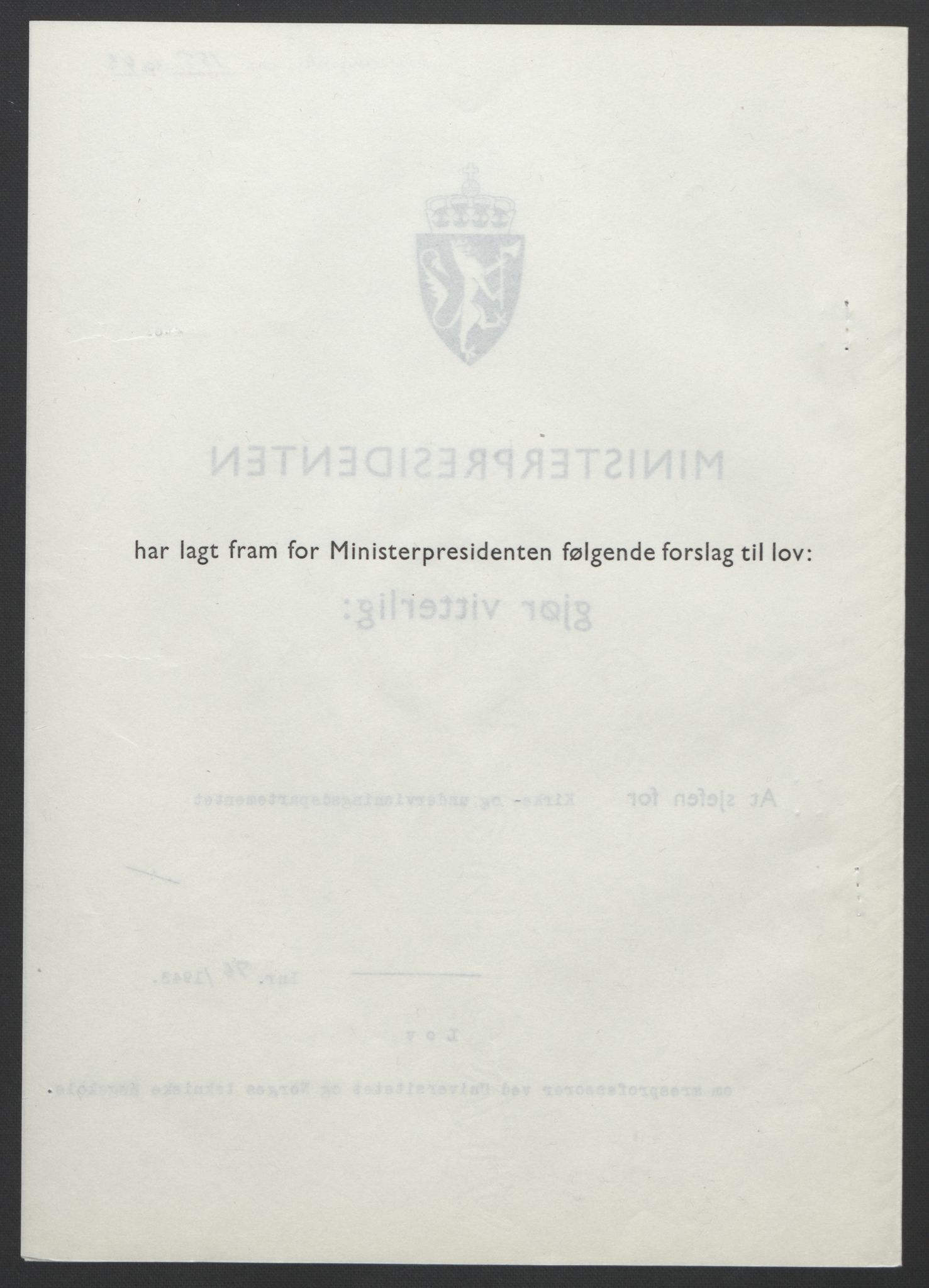 NS-administrasjonen 1940-1945 (Statsrådsekretariatet, de kommisariske statsråder mm), RA/S-4279/D/Db/L0099: Lover, 1943, s. 350