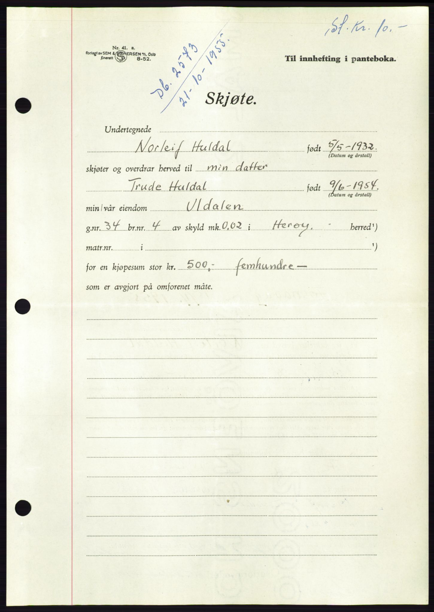 Søre Sunnmøre sorenskriveri, AV/SAT-A-4122/1/2/2C/L0102: Pantebok nr. 28A, 1955-1956, Dagboknr: 2573/1955