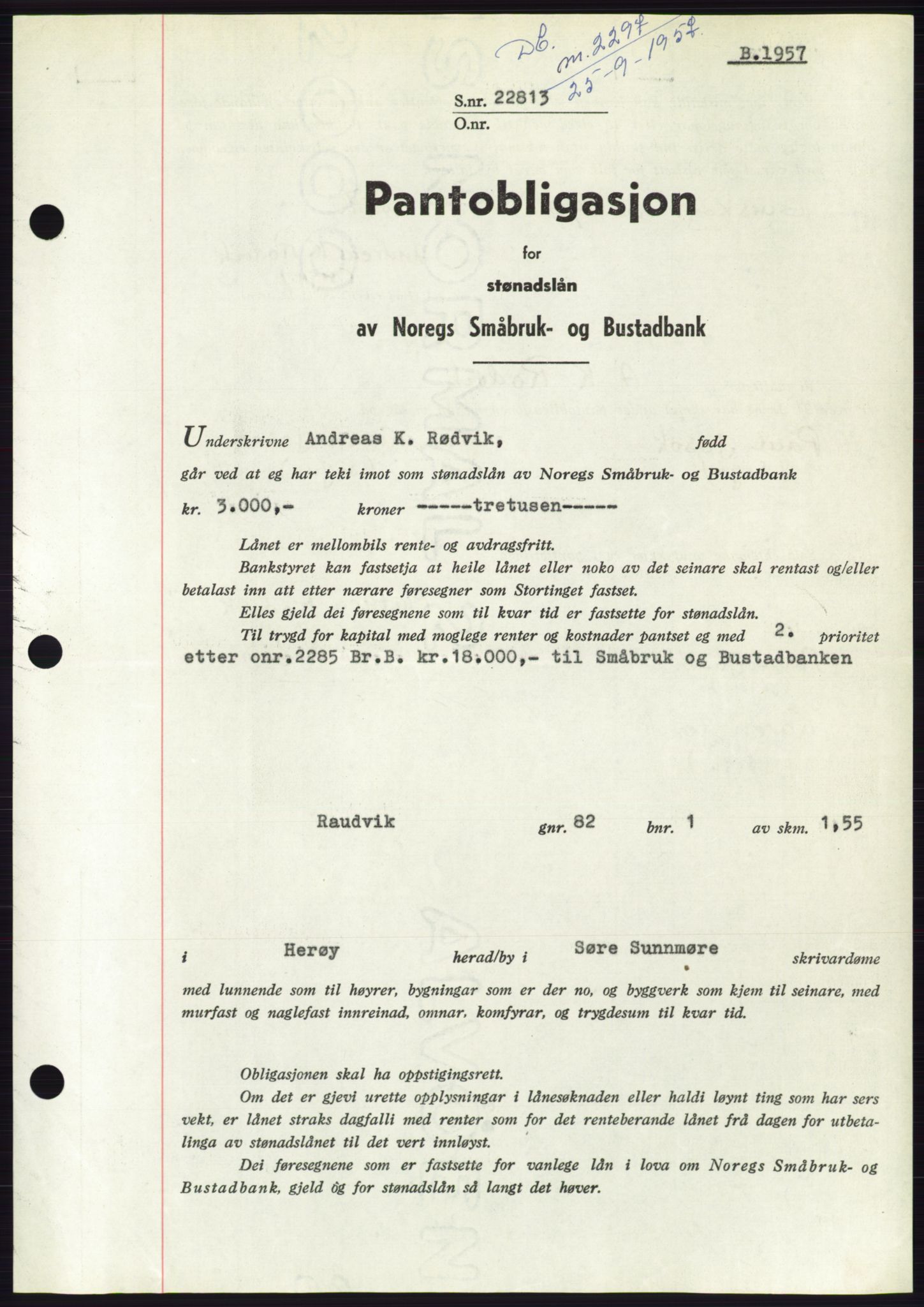 Søre Sunnmøre sorenskriveri, AV/SAT-A-4122/1/2/2C/L0130: Pantebok nr. 18B, 1957-1958, Dagboknr: 2297/1957