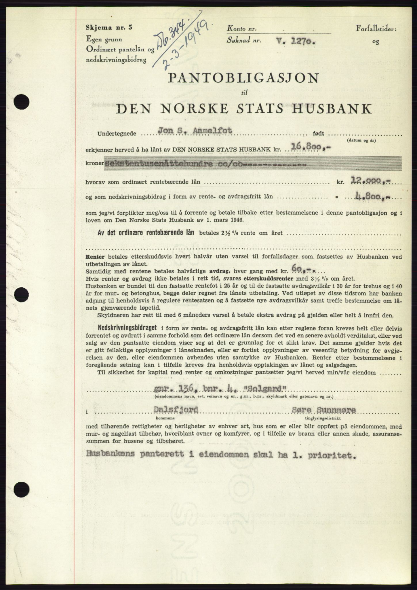 Søre Sunnmøre sorenskriveri, SAT/A-4122/1/2/2C/L0116: Pantebok nr. 4B, 1948-1949, Dagboknr: 344/1949