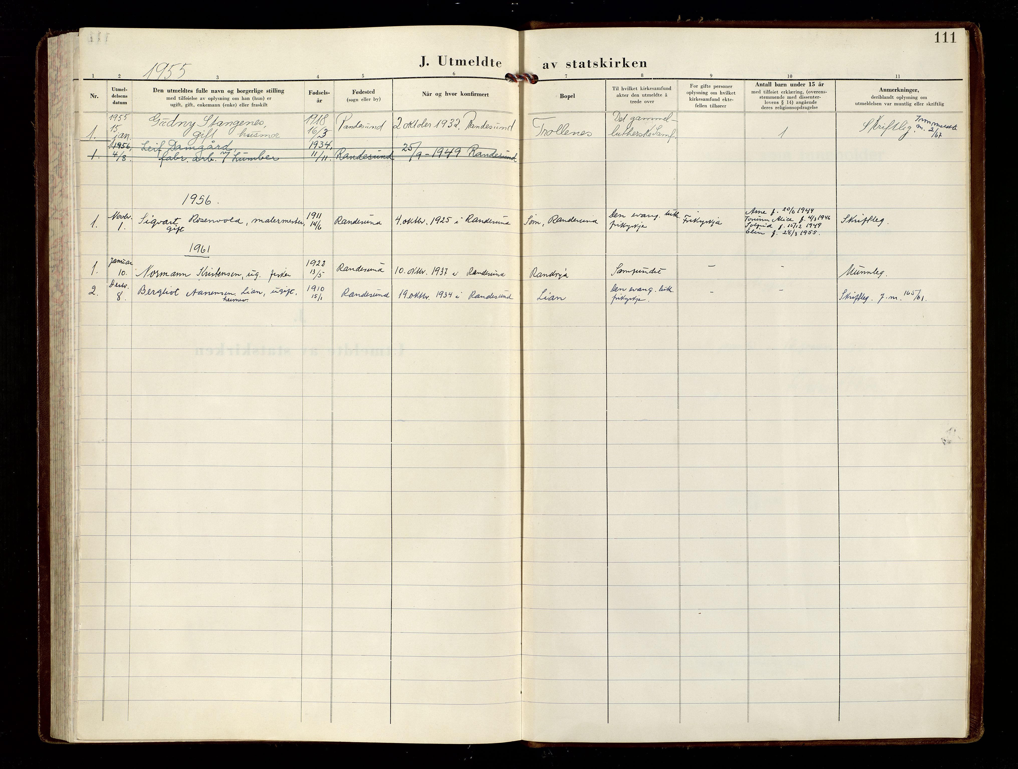 Oddernes sokneprestkontor, SAK/1111-0033/F/Fa/Fab/L0006: Ministerialbok nr. A 6, 1954-1965, s. 111