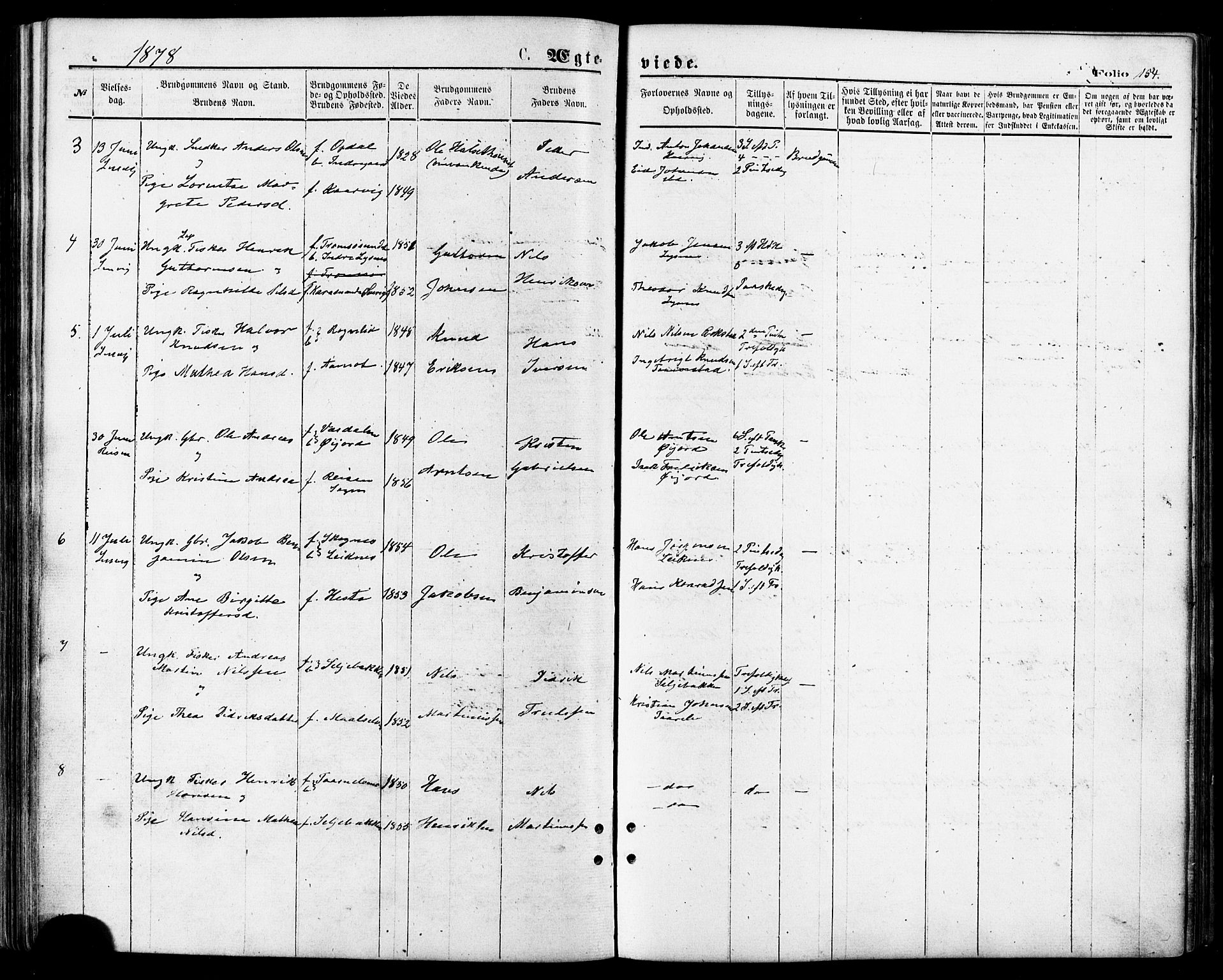 Lenvik sokneprestembete, AV/SATØ-S-1310/H/Ha/Haa/L0010kirke: Ministerialbok nr. 10, 1873-1880, s. 154
