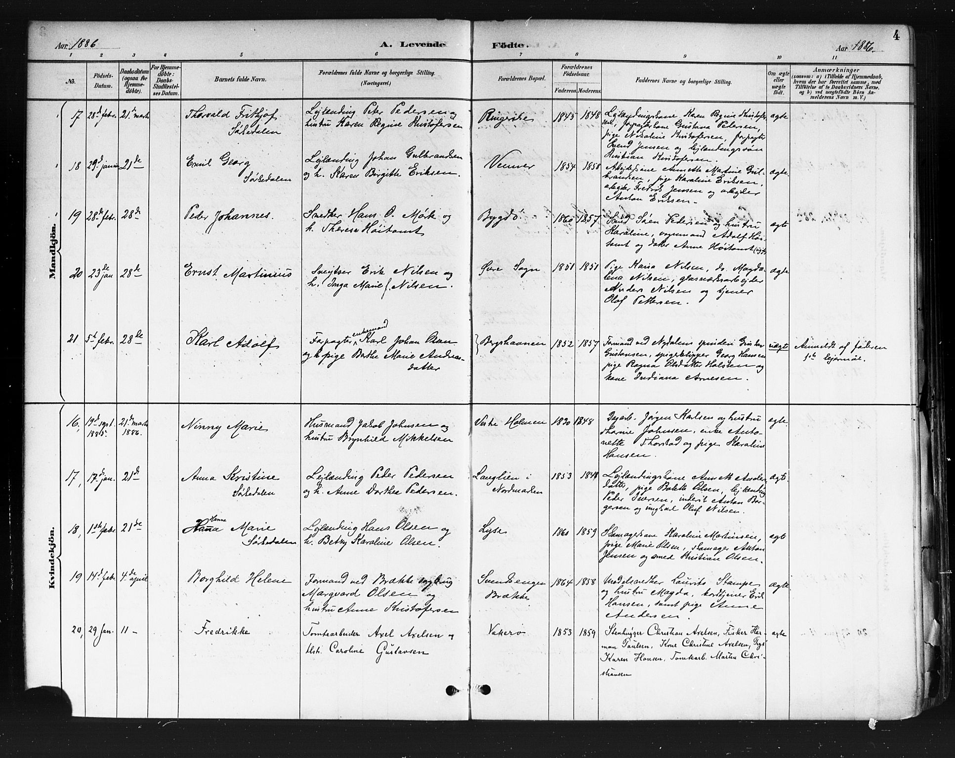 Vestre Aker prestekontor Kirkebøker, AV/SAO-A-10025/F/Fa/L0010: Ministerialbok nr. 10, 1886-1903, s. 4