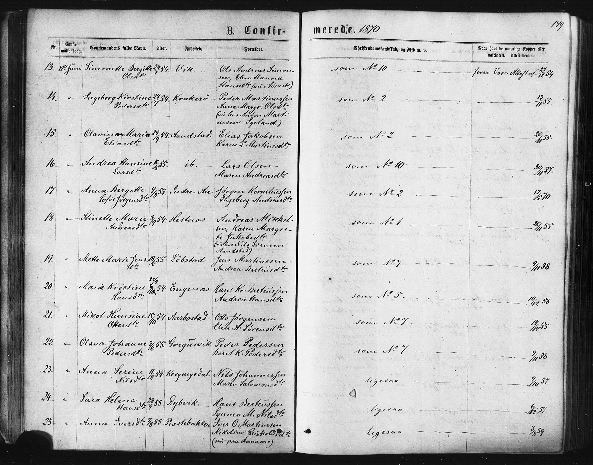 Ibestad sokneprestembete, AV/SATØ-S-0077/H/Ha/Haa/L0010kirke: Ministerialbok nr. 10, 1869-1879, s. 179