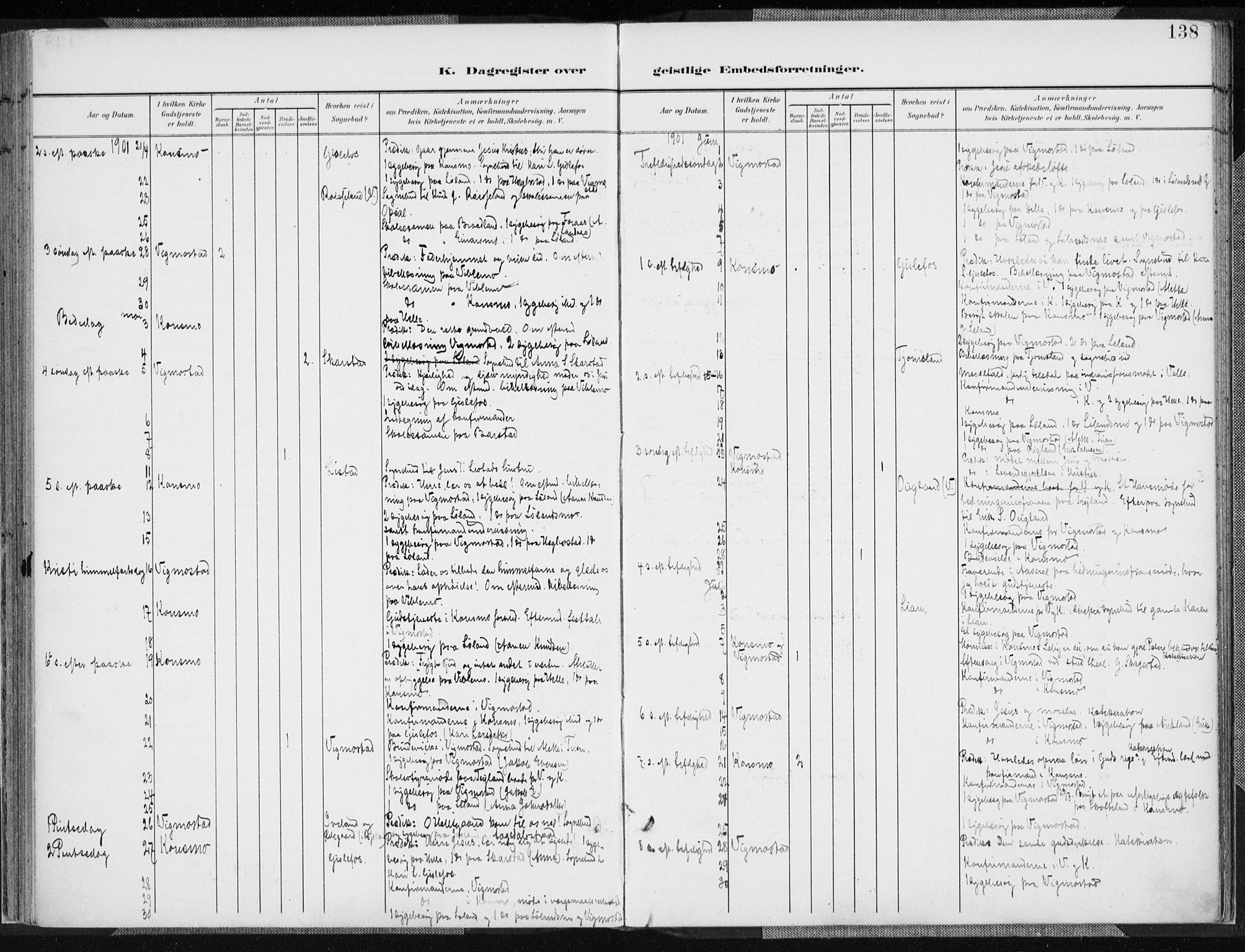 Nord-Audnedal sokneprestkontor, SAK/1111-0032/F/Fa/Fab/L0004: Ministerialbok nr. A 4, 1901-1917, s. 138