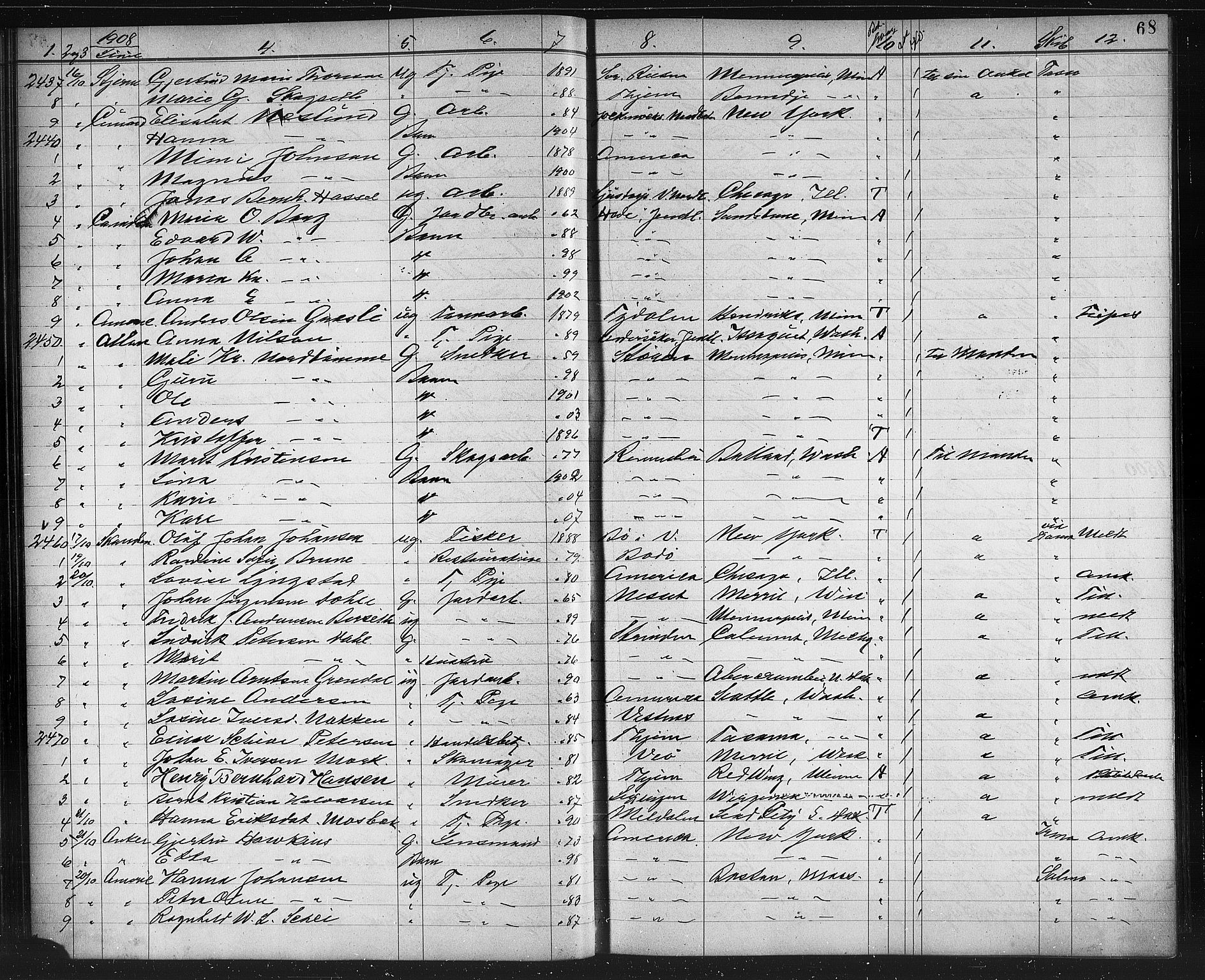 Trondheim politikammer, AV/SAT-A-1887/1/32/L0014: Emigrantprotokoll XIII, 1907-1911, s. 68