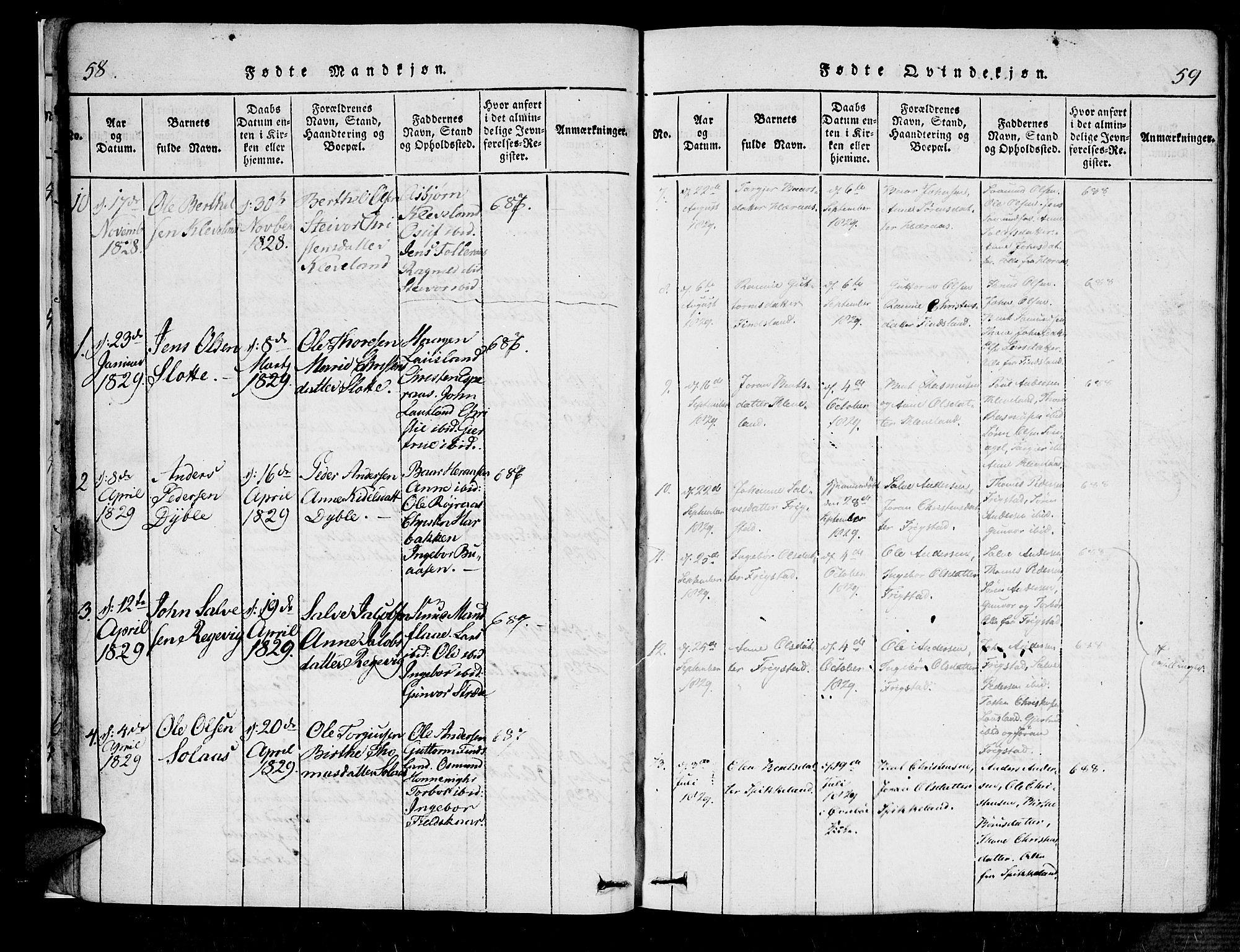 Bjelland sokneprestkontor, SAK/1111-0005/F/Fa/Fab/L0002: Ministerialbok nr. A 2, 1816-1869, s. 58-59