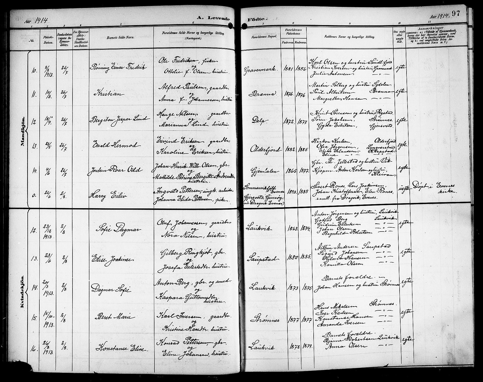 Ministerialprotokoller, klokkerbøker og fødselsregistre - Nordland, AV/SAT-A-1459/876/L1105: Klokkerbok nr. 876C04, 1896-1914, s. 97