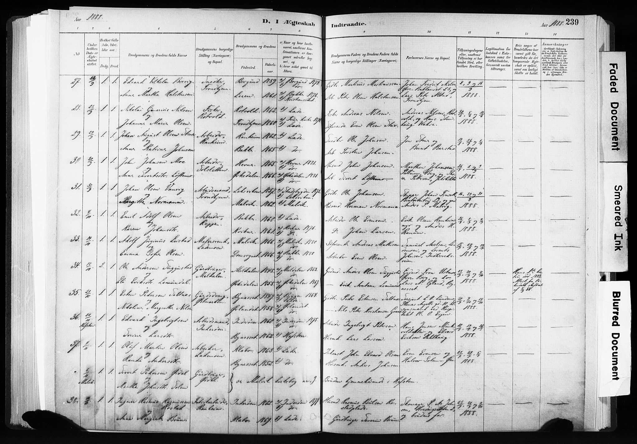 Ministerialprotokoller, klokkerbøker og fødselsregistre - Sør-Trøndelag, SAT/A-1456/606/L0300: Ministerialbok nr. 606A15, 1886-1893, s. 239