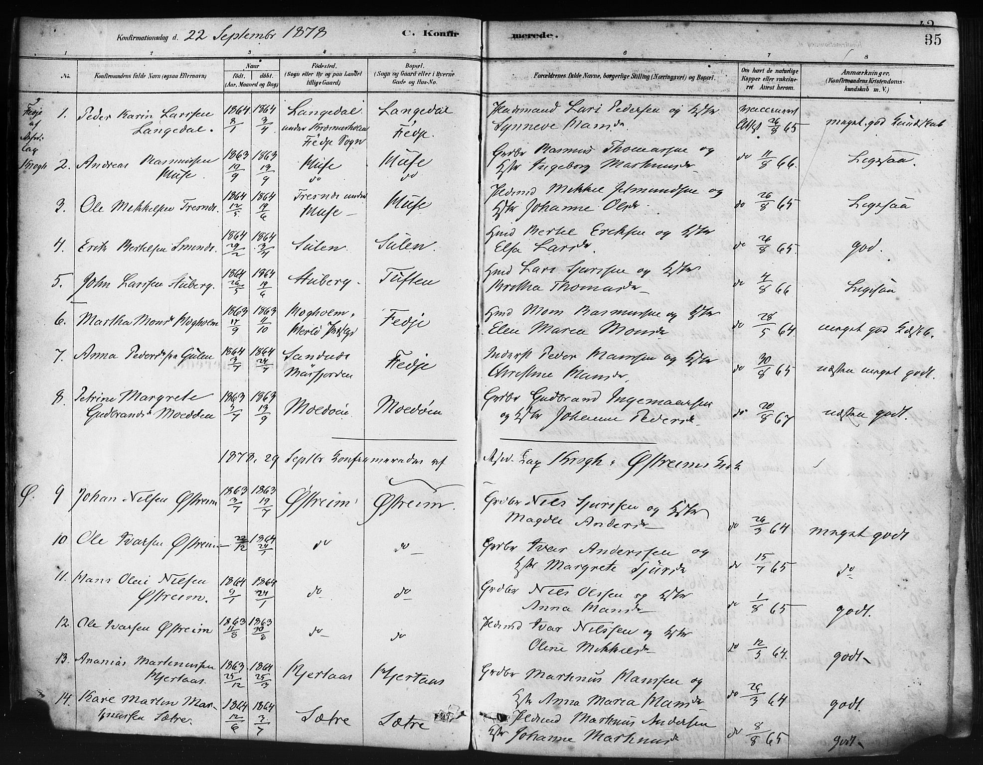 Lindås Sokneprestembete, AV/SAB-A-76701/H/Haa/Haaa/L0019: Ministerialbok nr. A 19, 1878-1912, s. 35