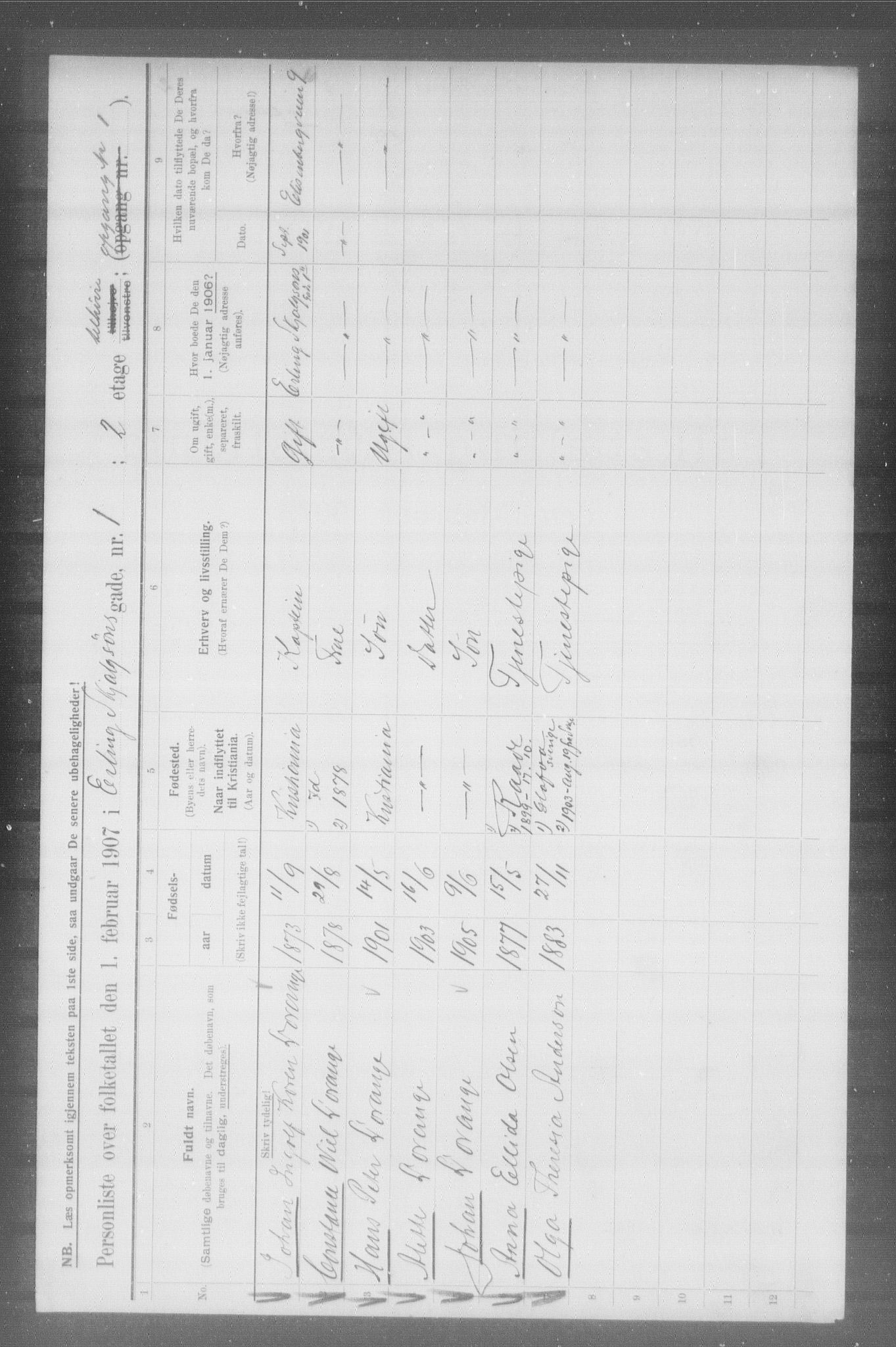 OBA, Kommunal folketelling 1.2.1907 for Kristiania kjøpstad, 1907, s. 11119