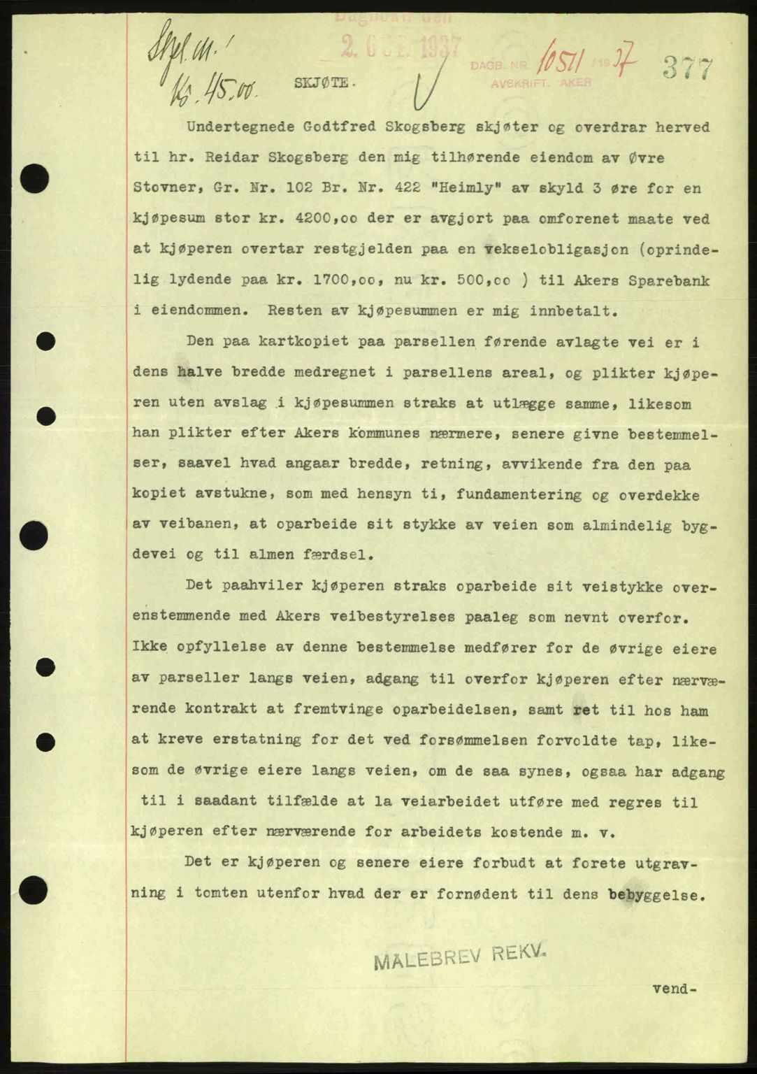 Aker herredsskriveri, SAO/A-10896/G/Gb/Gba/Gbab/L0017: Pantebok nr. A148, 1937-1937, Dagboknr: 10511/1937