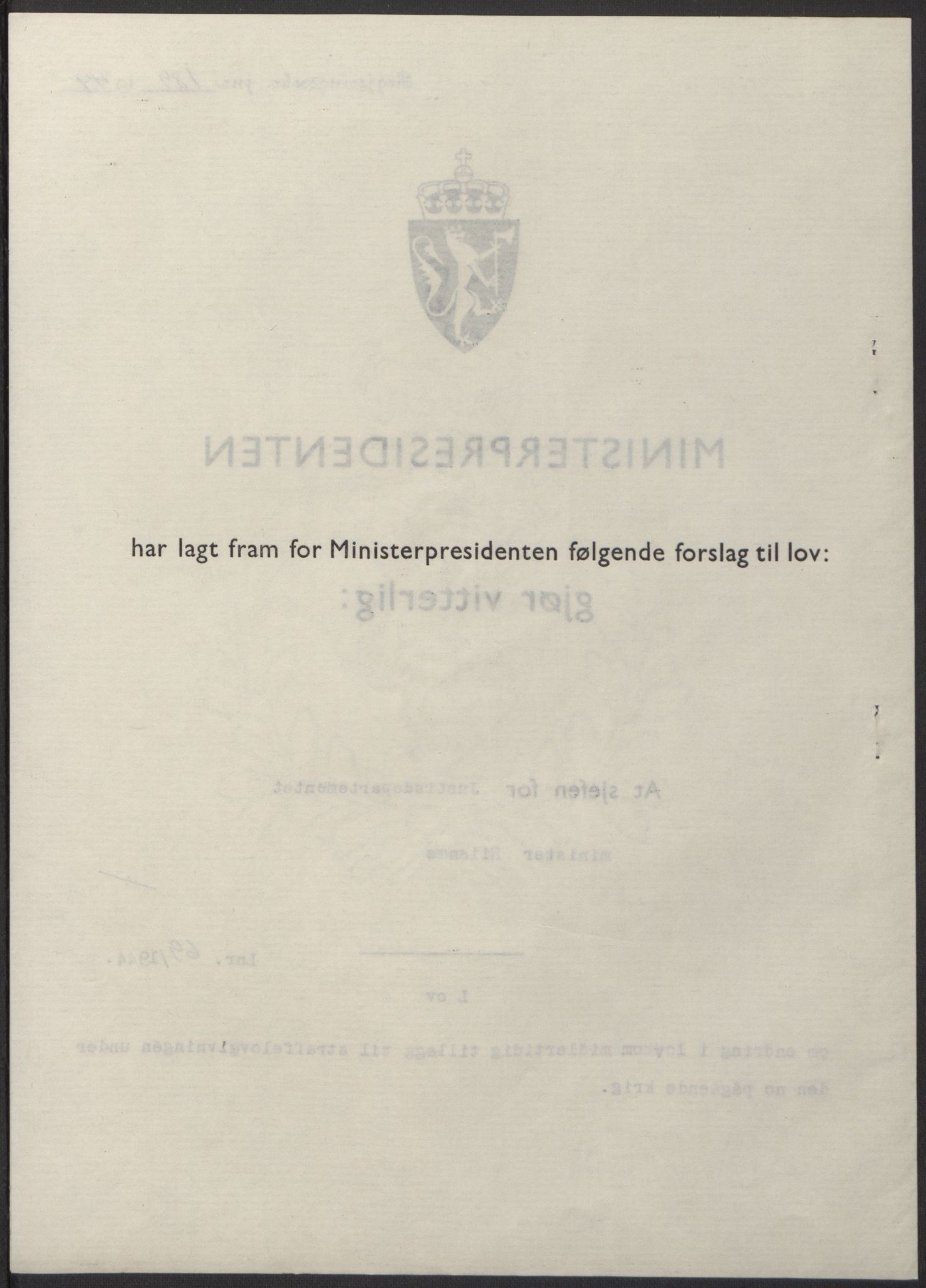 NS-administrasjonen 1940-1945 (Statsrådsekretariatet, de kommisariske statsråder mm), RA/S-4279/D/Db/L0100: Lover, 1944, s. 327