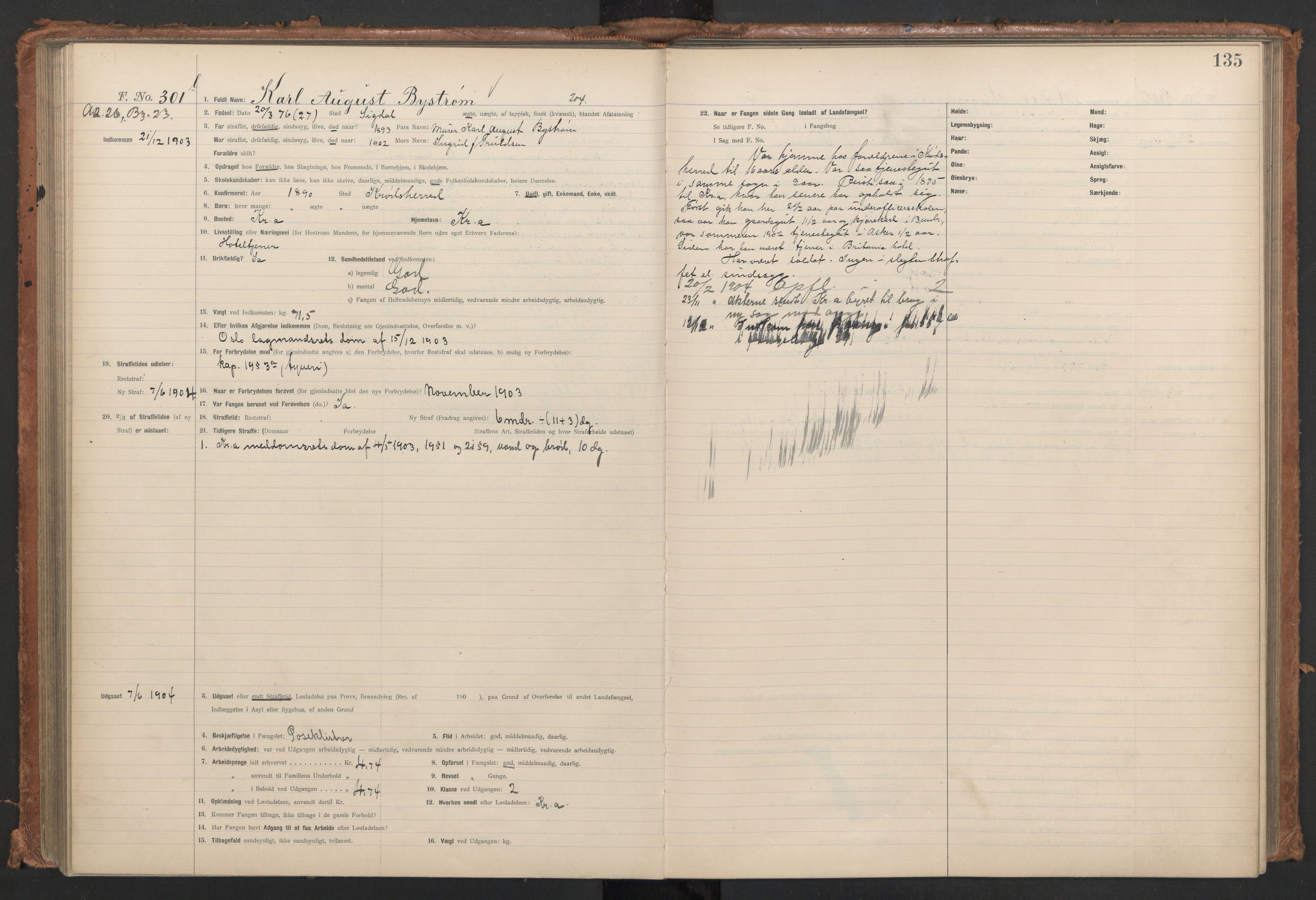 Botsfengslet, AV/RA-S-1539/D/Db/Dbb/L0038: 167l - 478l, 1903-1904, s. 135