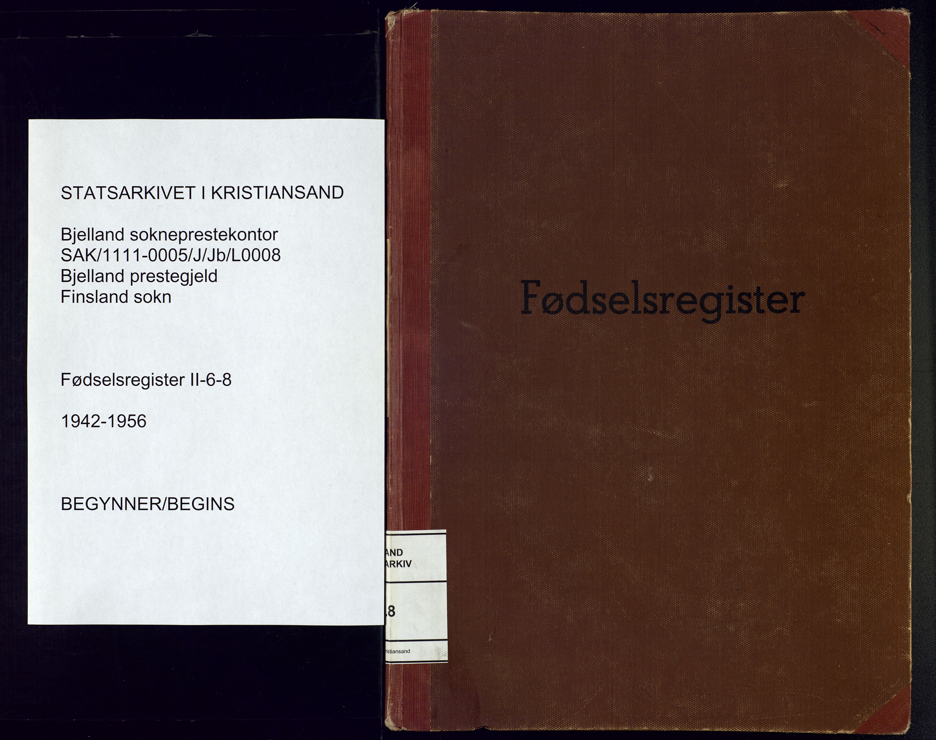 Bjelland sokneprestkontor, SAK/1111-0005/J/Jb/L0008: Fødselsregister nr. II.6.8, 1942-1956