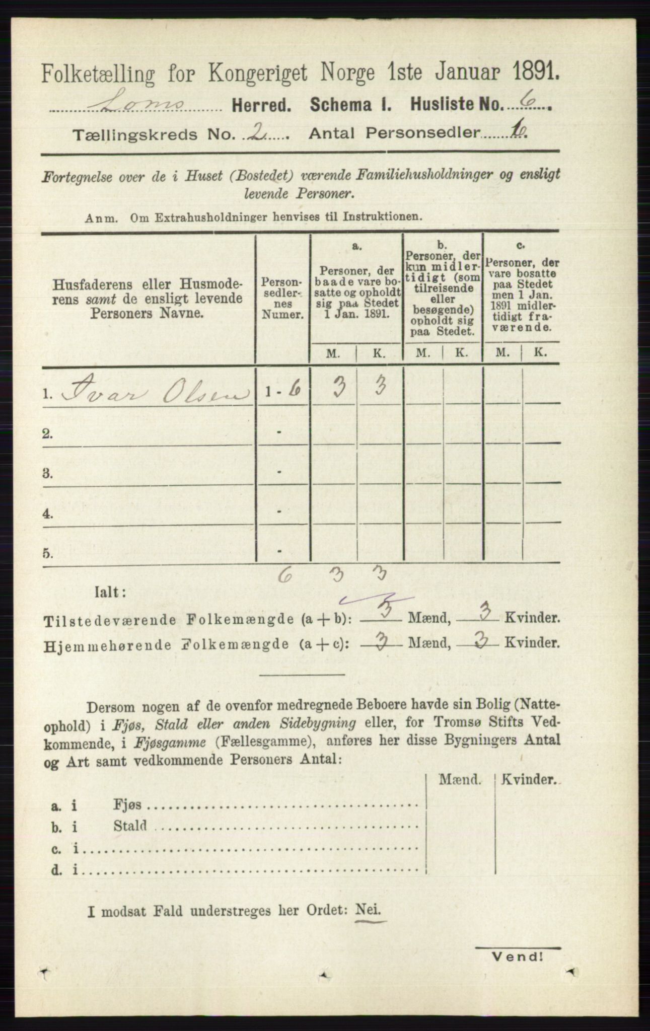 RA, Folketelling 1891 for 0514 Lom herred, 1891, s. 722