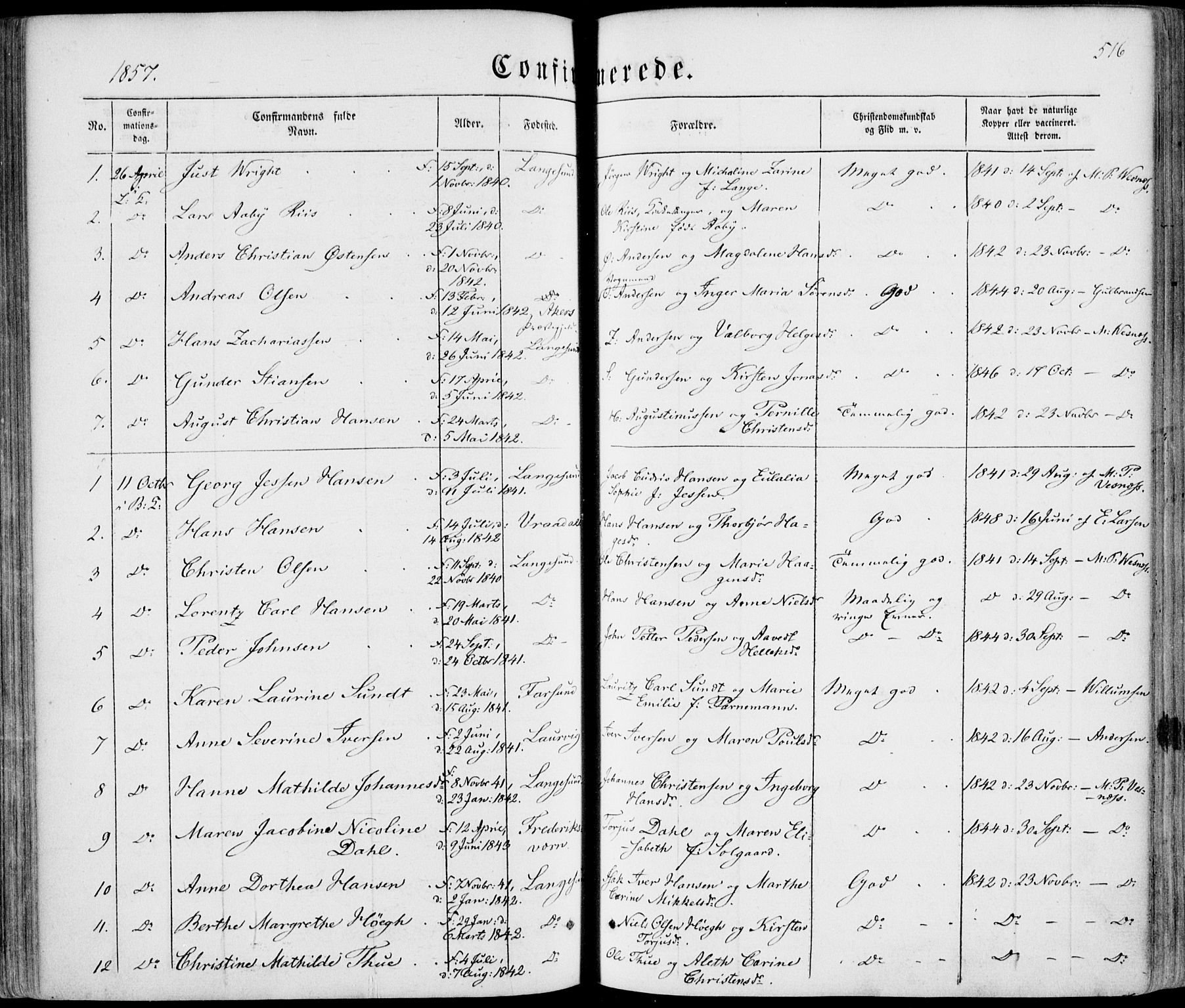 Bamble kirkebøker, AV/SAKO-A-253/F/Fa/L0005: Ministerialbok nr. I 5, 1854-1869, s. 516