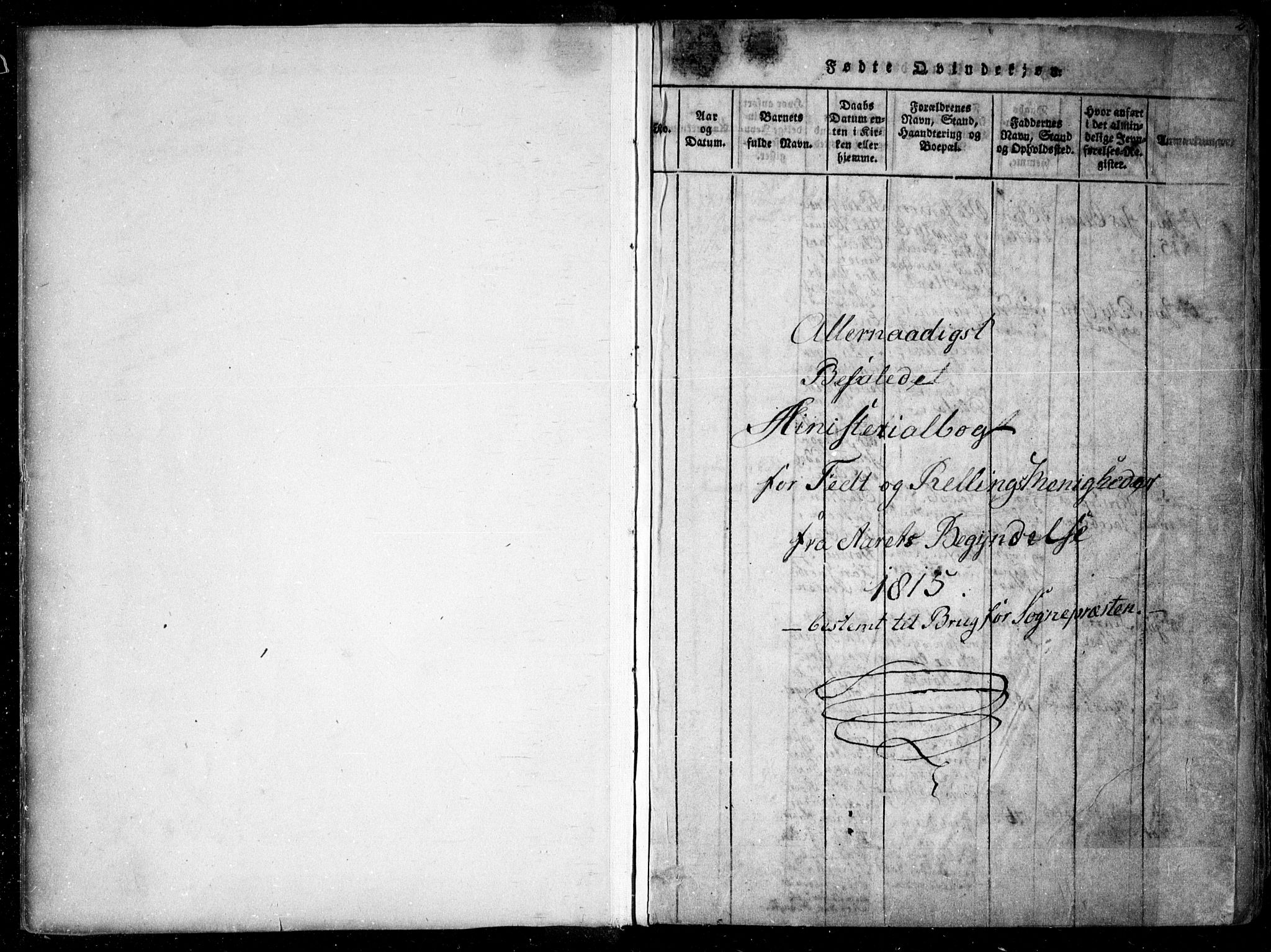 Fet prestekontor Kirkebøker, SAO/A-10370a/F/Fa/L0008: Ministerialbok nr. I 8, 1815-1842, s. 1