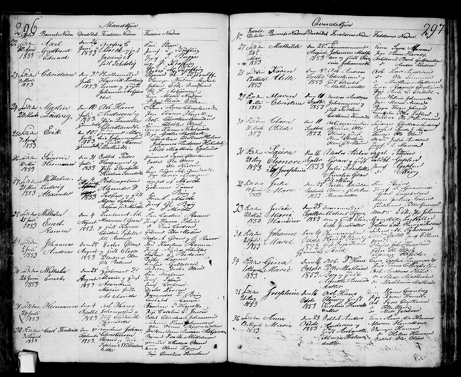 Fredrikstad prestekontor Kirkebøker, AV/SAO-A-11082/G/Ga/L0001: Klokkerbok nr. 1, 1824-1879, s. 296-297