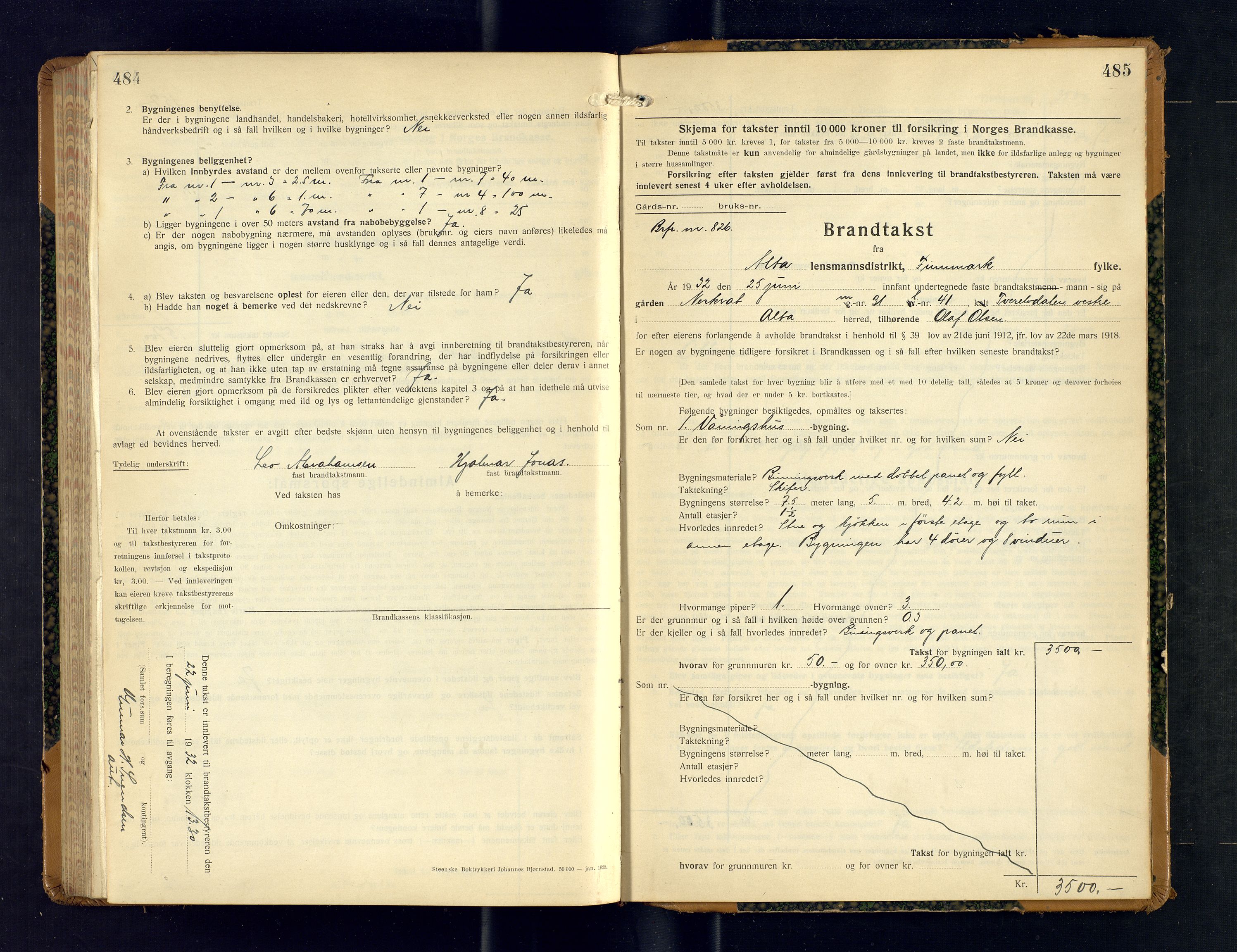 Alta lensmannskontor, AV/SATØ-S-1165/O/Ob/L0176: Branntakstprotokoll, 1928-1932, s. 484-485