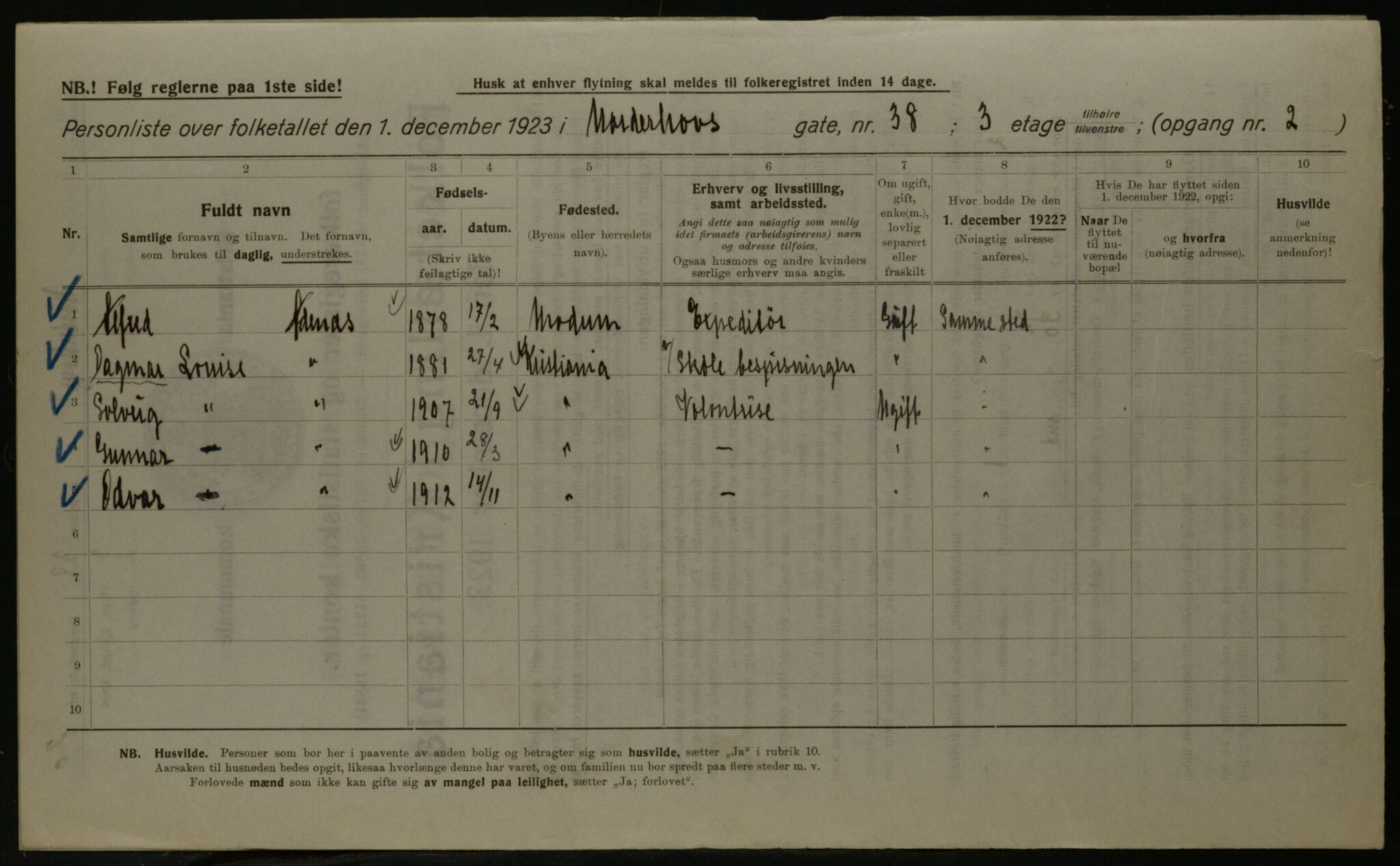 OBA, Kommunal folketelling 1.12.1923 for Kristiania, 1923, s. 80273