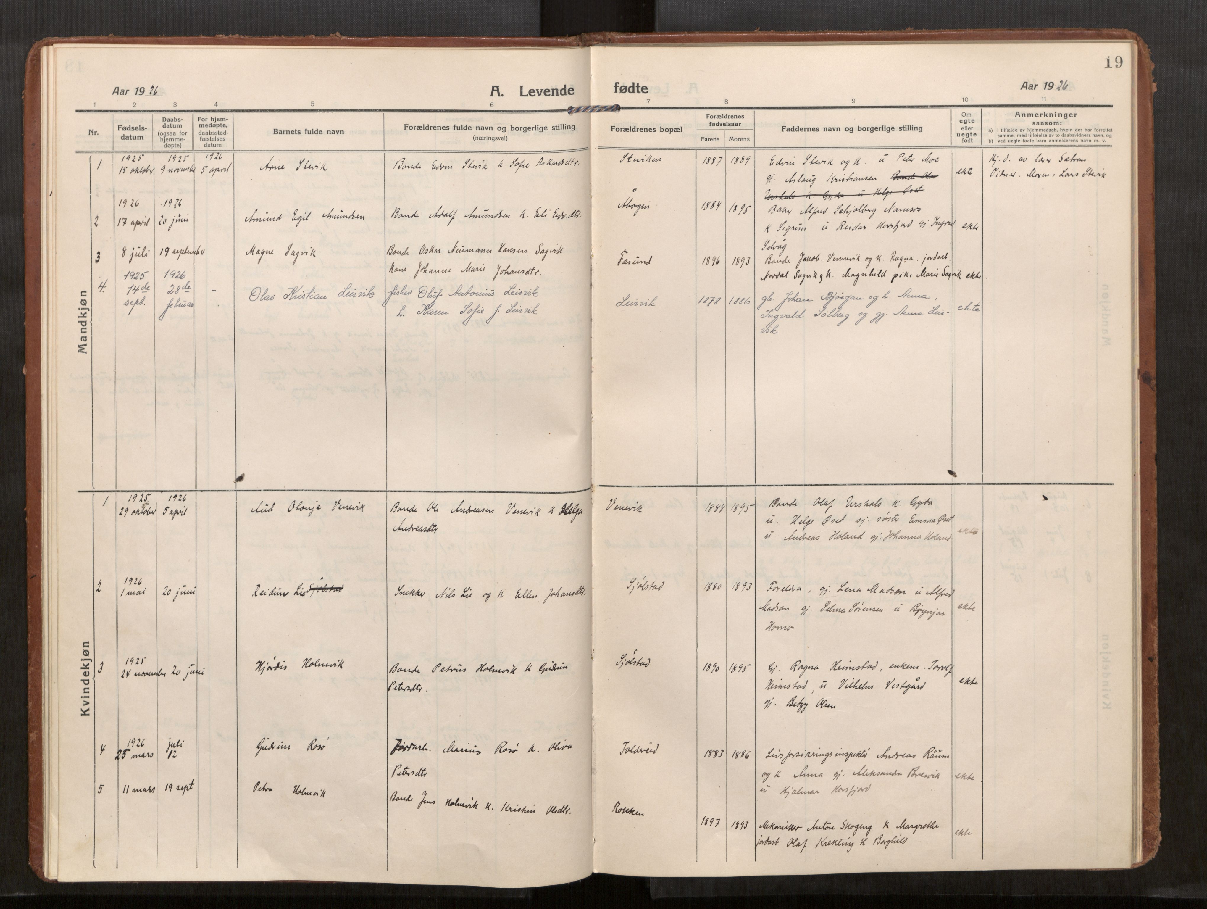 Kolvereid sokneprestkontor, AV/SAT-A-1171/H/Ha/Haa/L0002: Ministerialbok nr. 2, 1914-1926, s. 19